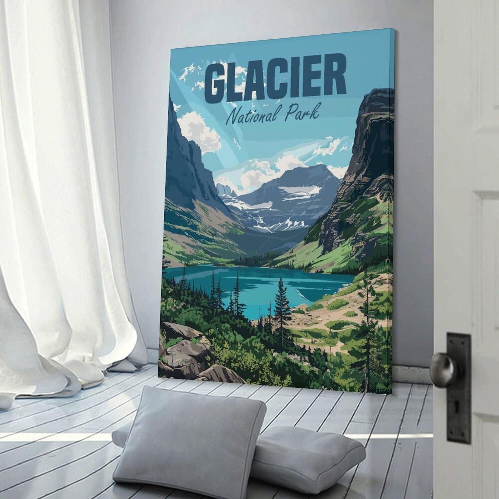 Junmoney Glacier National Park Canvas Wall Decor, 24x36inch(60x90cm), for New Homes, Bedrooms Or Workspaces, Gift Idea for Housewarming And Birthdays