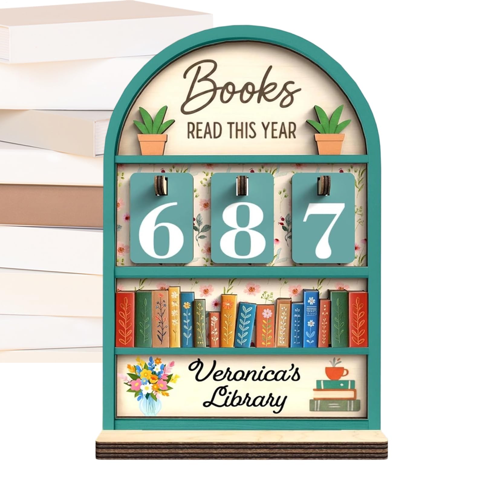 Contador de libros de madera interactivo para motivar a lectores y alumnos