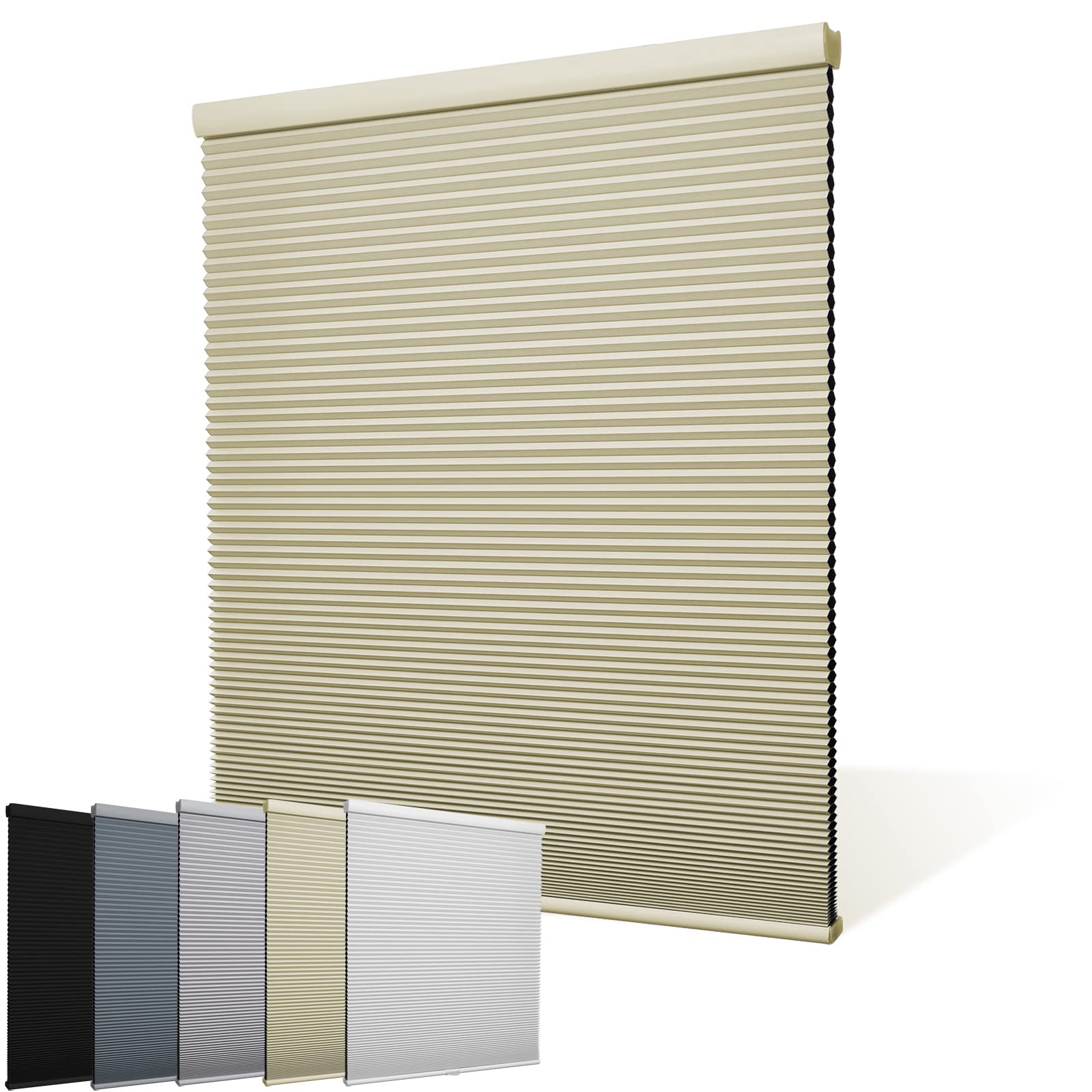 Moonice Cordless Honeycomb Pleated Blinds Blackout Cellular Shades for Window Fabric Insulated UV Protection Honeycomb Shades Easy Fit for Home Bedroom Kitchen Cream, 50cm W x 150cm H
