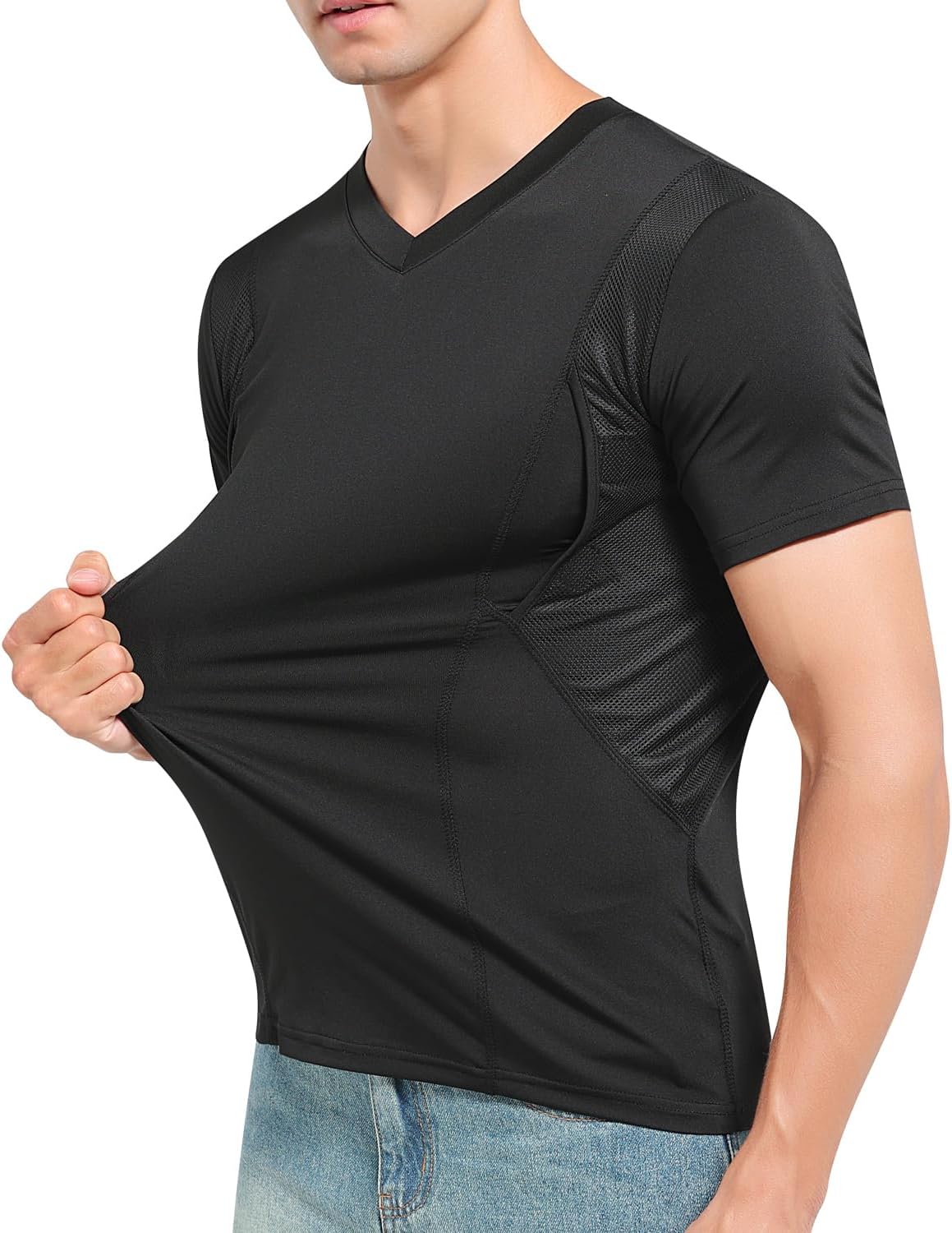 Concealed Carry Shirts for Men Holster Shirt V Neck Short Sleeve Conceal Carry Shirt Clothing with Large Pockets - Image 5