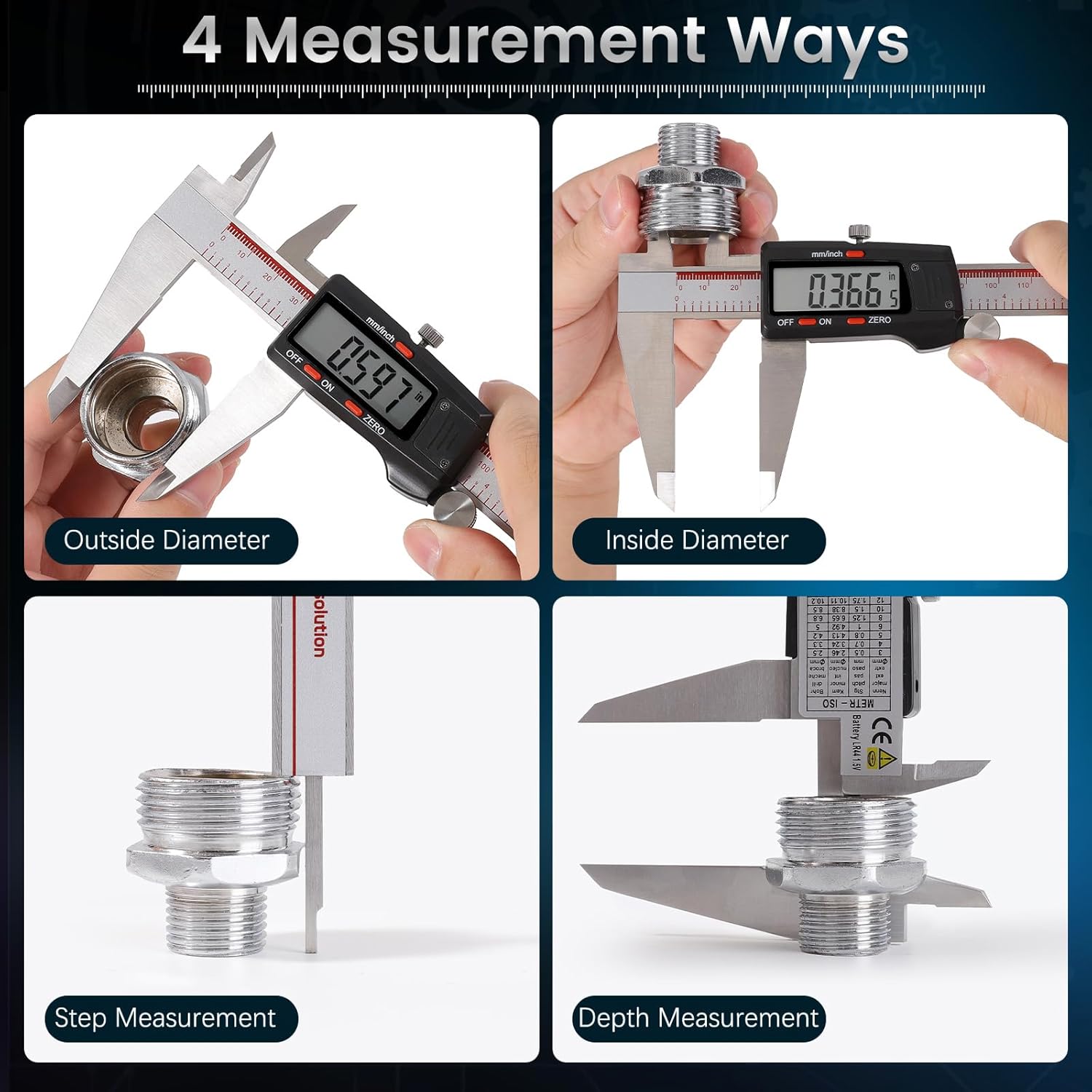 Housolution Digital Caliper 8 Inch, Caliper Measuring Tool with Large LCD Screen, 4 Measuring Ways, Inch/MM, Auto-Off LCD Stainless Steel Micrometer Vernier Caliper