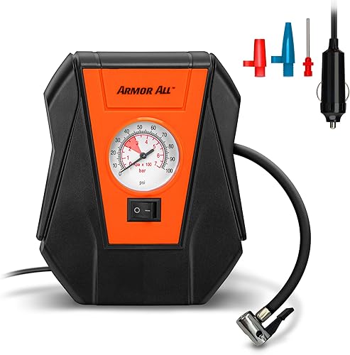 Armor All Inflador de neumáticos portátil de 100 PSI, bomba de aire para automóvil, bicicleta, camión, boquillas multiusos incluidas (1 inflador de