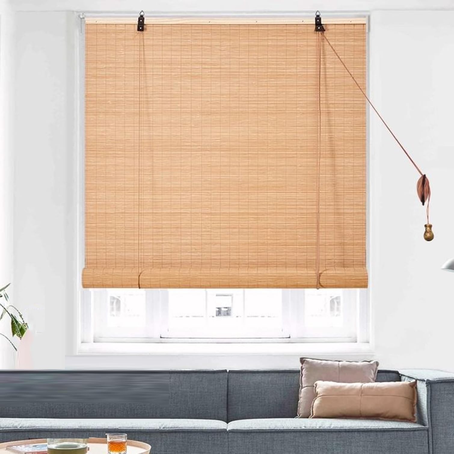 Store Enrouleur Rétro en Bambou,Store Venitien Bois,Rideau Occultant Fenetre,Protection Solaire,Tirage Latéral,pour Intérieur/Extérieur,Personnalisée,Largeur x Hauteur (110cm x 100cm)