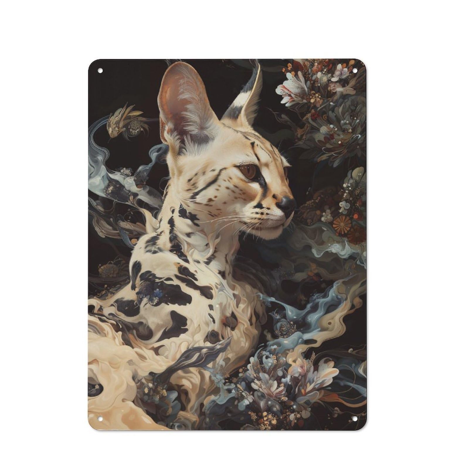 Junmoney Serval Whimsy Retro Tin Wall Plaque 40X30cm For Home Office Or Studio, Wall Decoration For Home Offices And Studios