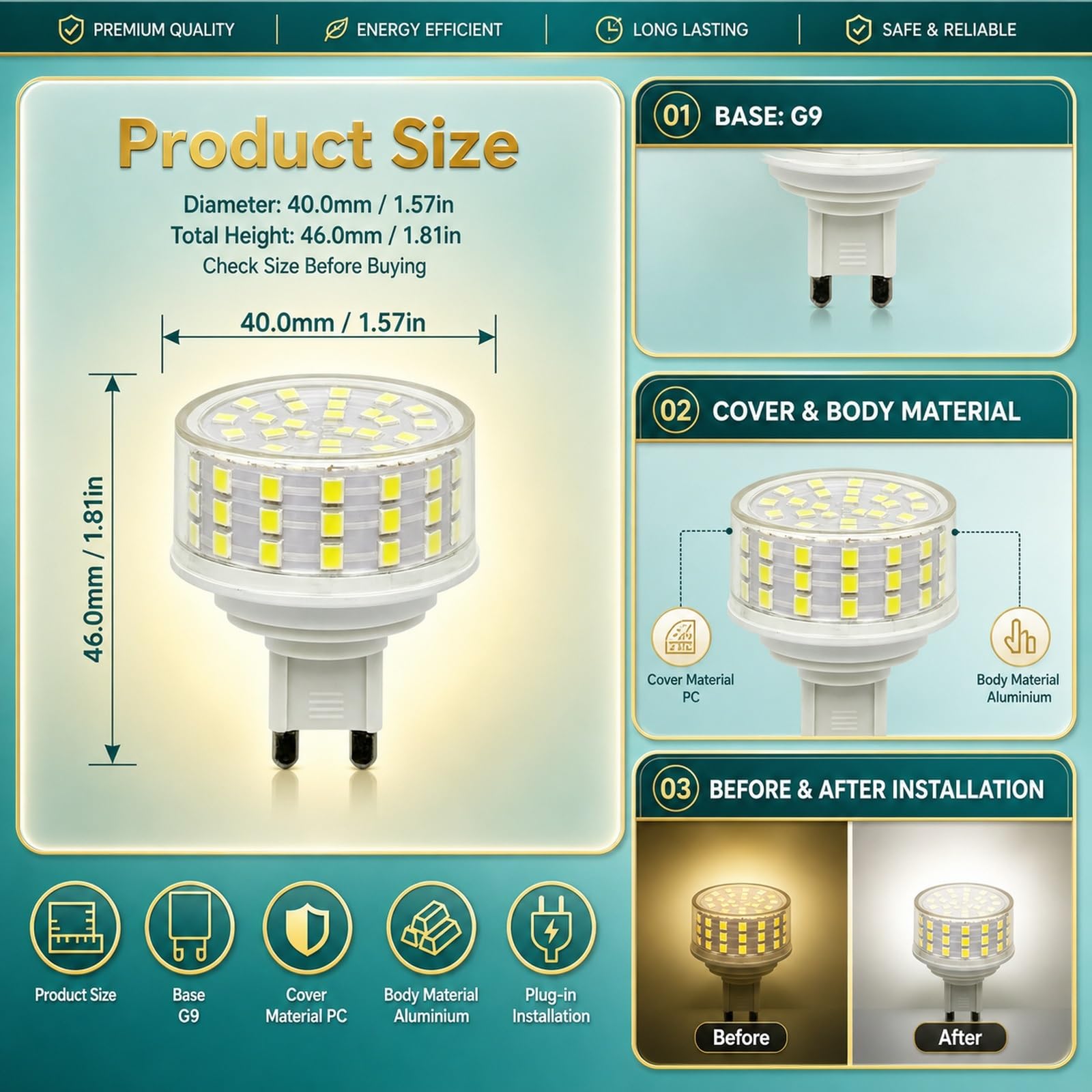 Bombilla LED G9 10W Pack de 6, 3000K Luz Cálida, Reemplaza 100W Halógena, CRI>85, Sin Parpadeo, No Regulable, Adecuada para Plafones y Lámparas Colgantes