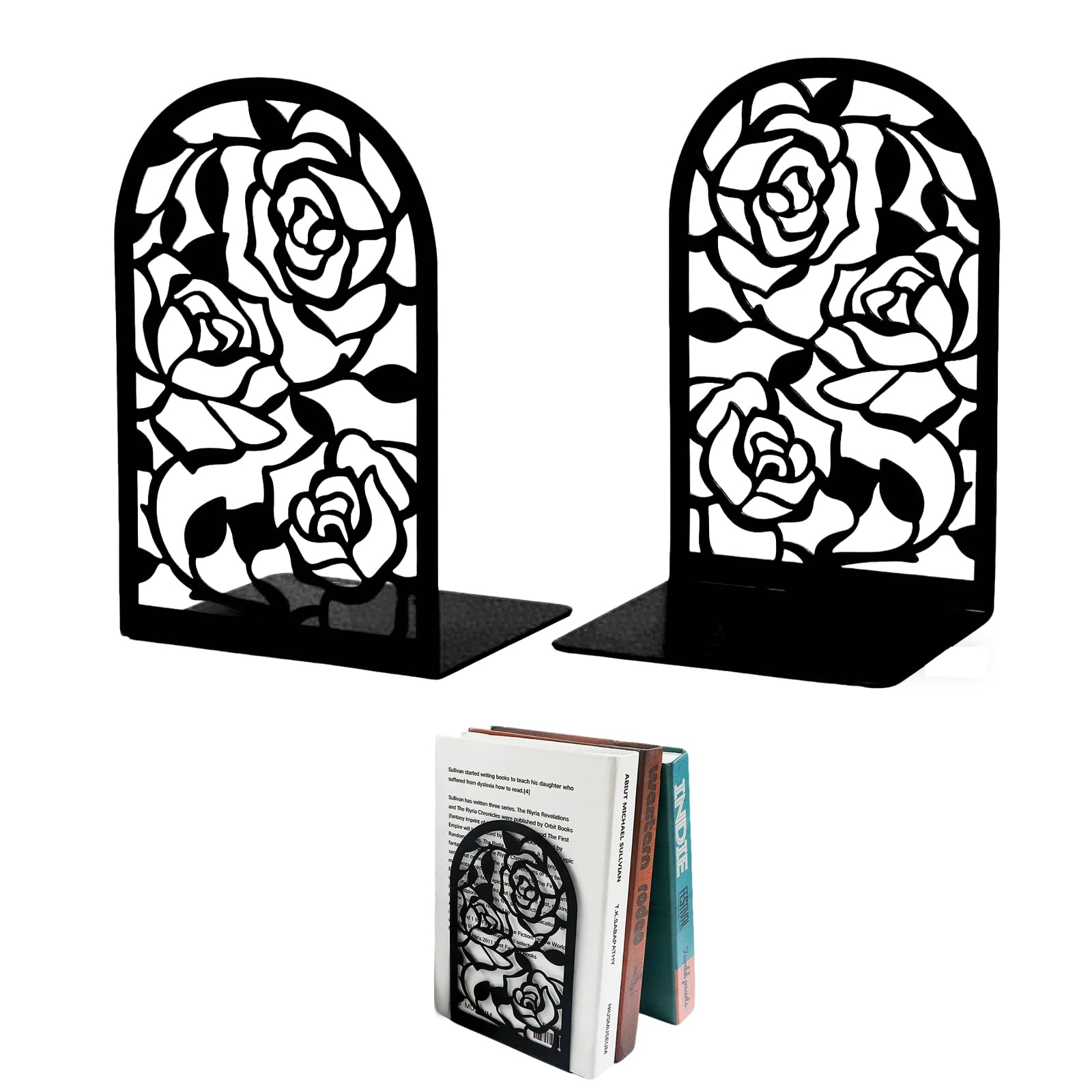 Sujetalibros de rosa Peacoblue en hierro forjado decorativo de calidad