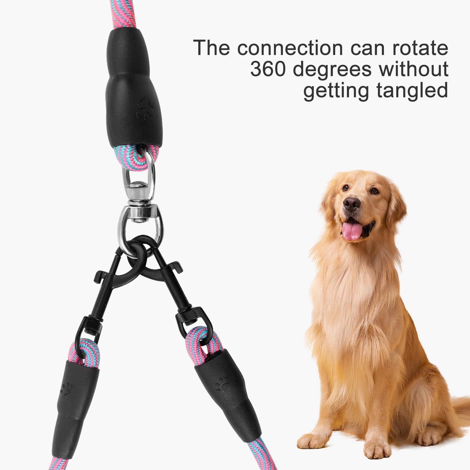 Double Dog Lead for Walking 2 Dogs No Tangle, Dual Leash Splitter with Double Ended Clips - Image 4