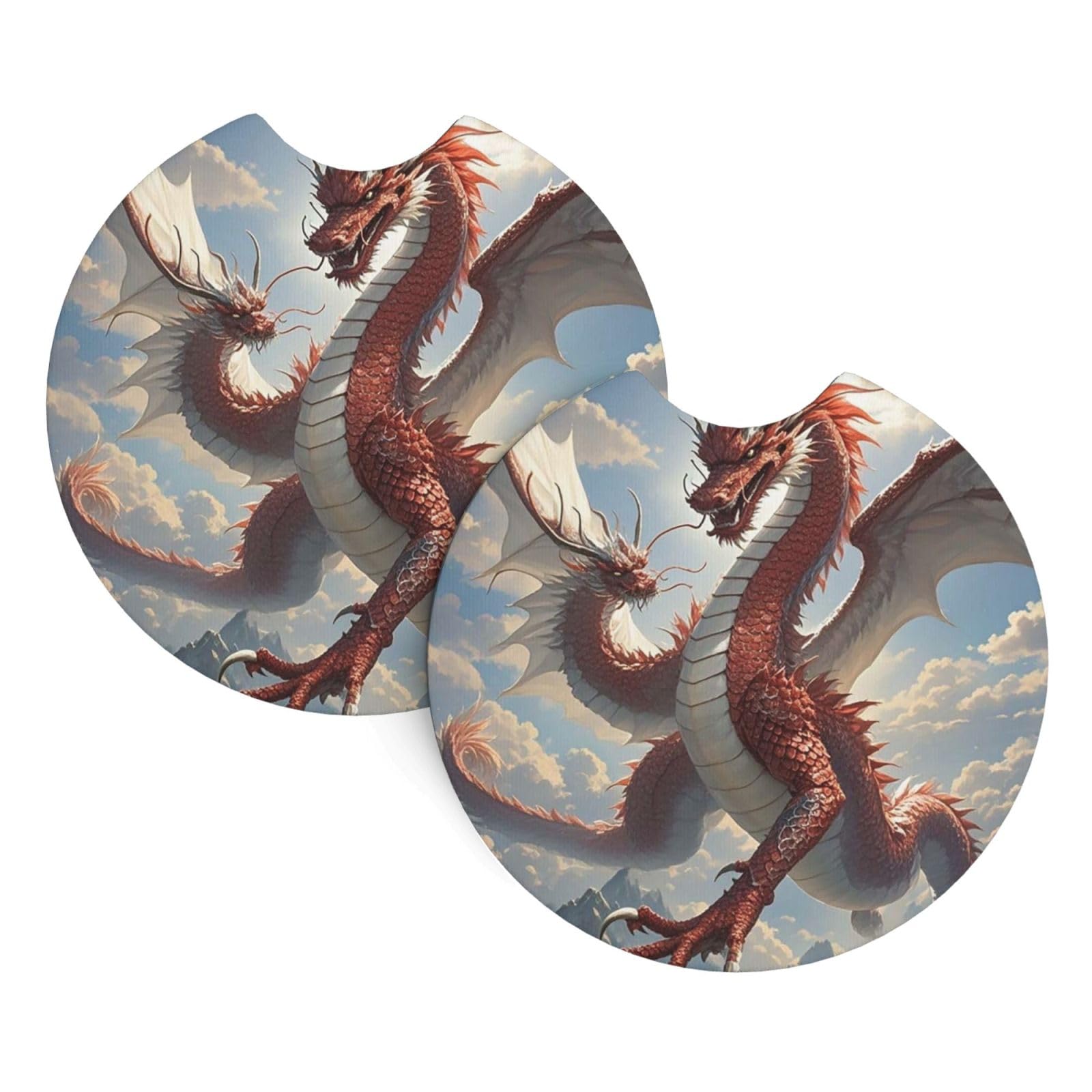2 Pack Car Cup Holder Coasters 2.7 Inch Universal Anti-Slip Shockproof Car Cup Holder Insert Chinese Dragon Car Coasters Drink Coasters Cup Holder Coasters for Car Accessories