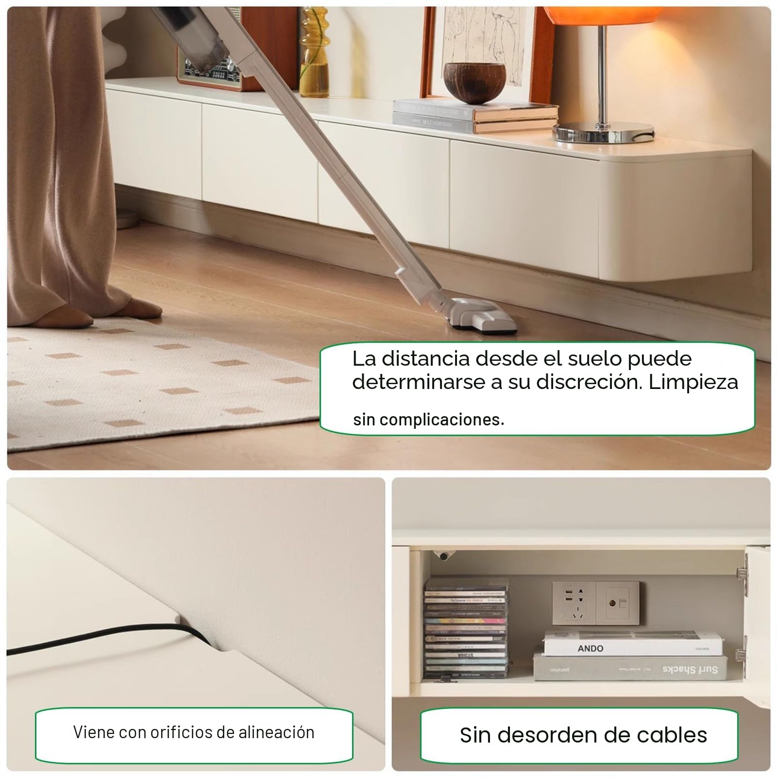 Consola de TV flotante, mueble de TV montado en la pared, banco de TV de almacenamiento grande debajo de la TV con cajones, soporte para enrutador (color madera + LED, 140 x 20 x 24 cm)