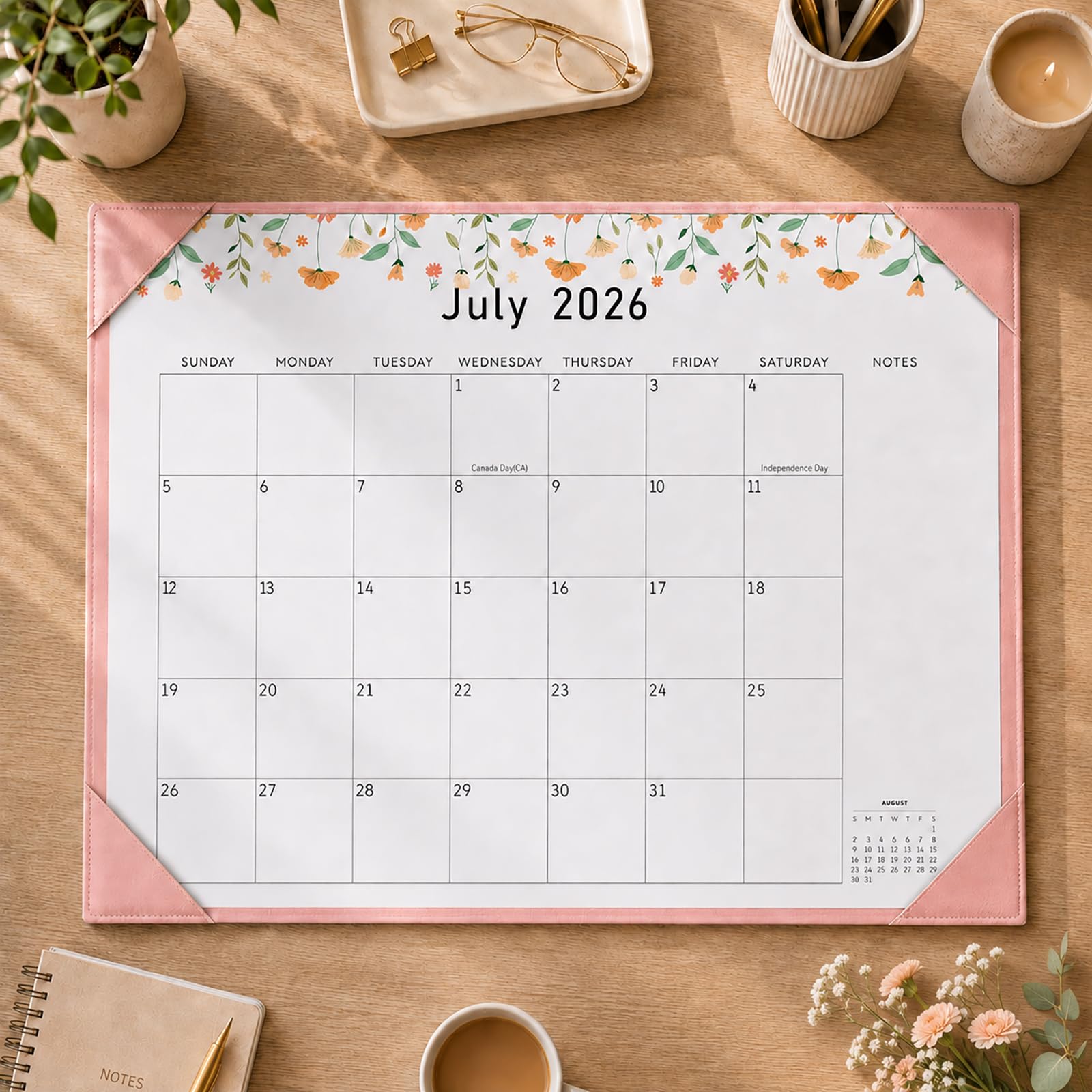 Gannyfer Großer Tischkalender 2024–2025 mit rosa Schreibtischunterlage – 18-Monat-Tischkalender, 55,9 x 43,2 cm, Schreibtisch-Pad-Kalender, Lehrerkalender zum Planen und Organisieren in Ihrer Familie,