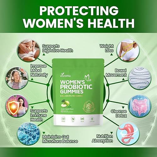 Miniatura 2 de VivoNu Vaginal - Probiótico para mujeres, gomitas probióticas para mujeres, gomitas de equilibrio femenino, probióticos de manzana verde para la