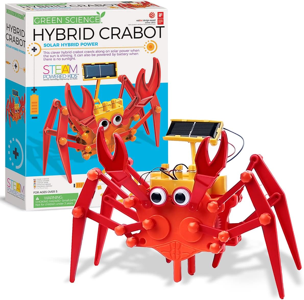 4M Green Science Hybrid Crabot-Solar Power Crawling Crab Kit-for Kids Ages 5+, Multi Coloured