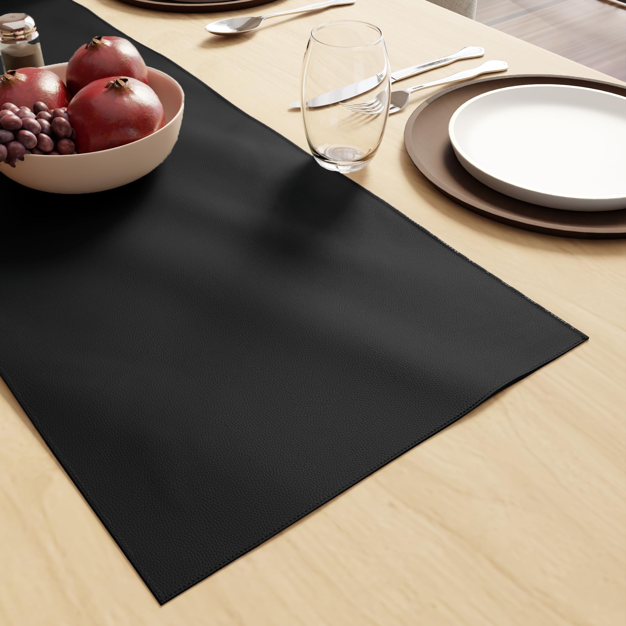Encasa XO Faux Leather Table Runner | Size 30x91 cm with 0.7mm Thick | Waterproof & Nonslip Tricot Backing | Black Color For Dining & Kitchen Table Decor