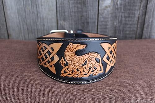 Miniatura 2 de Viking, Celtic Knot, Norse, Nordic, Scandinavian, Adjustable Leather Collar, Padded Leather Dog Collar, Handmade 3D Genuine Leather Dog Collar,
