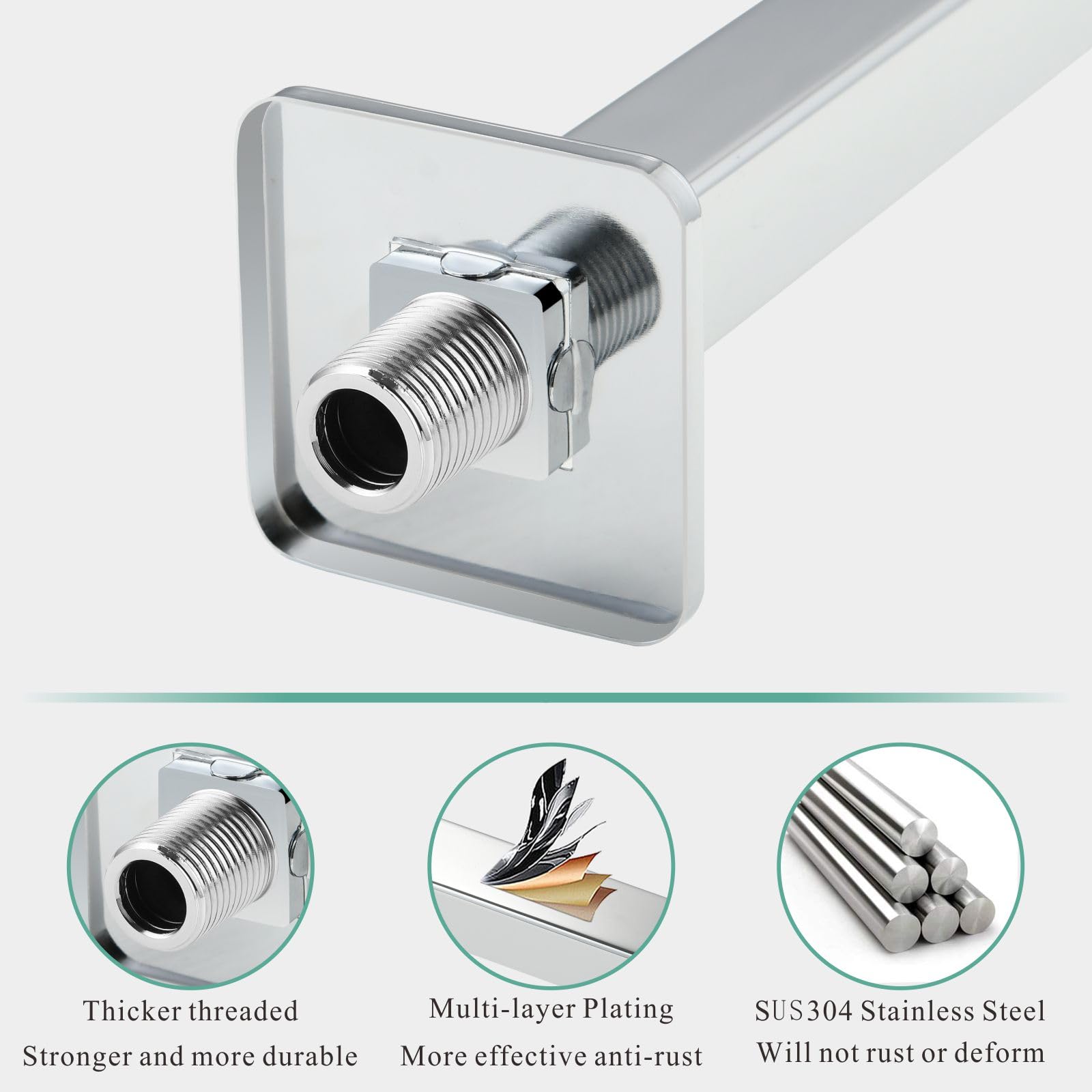 Voolan Shower Arm with Flange, Ceiling Mounted Square Fixed Shower Pipe, Bathroom Straight Rain Shower Replacement Arm - Image 4