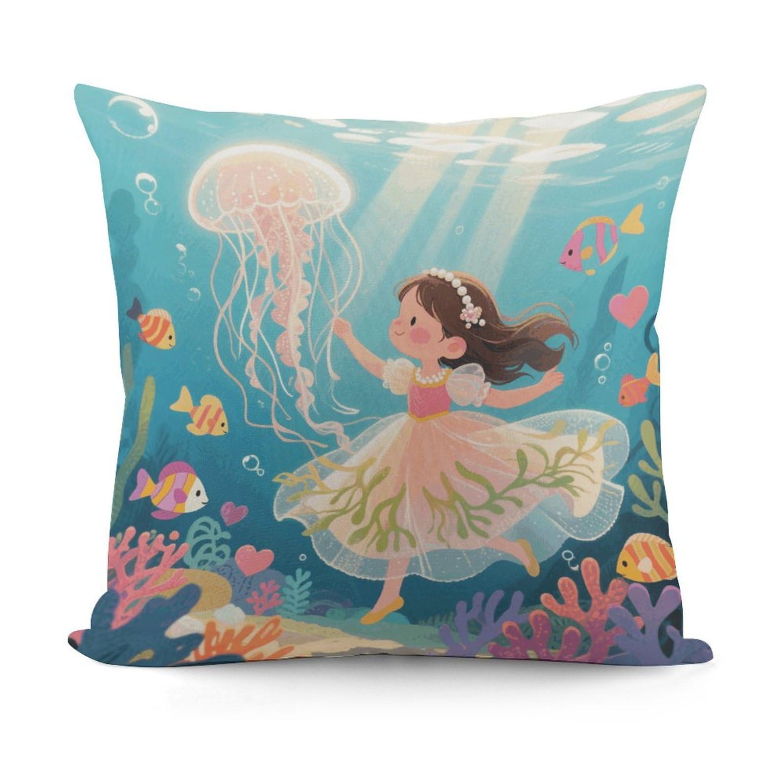 VstaDank Jellyfish in The Ocean Pillow Cover with Invisible Zipper Square Throw Pillowcase Plush Couch Sofa Pillow Case 18x18 Inch Decorative Throw Cushion Covers for Sofa Living Pillowcover