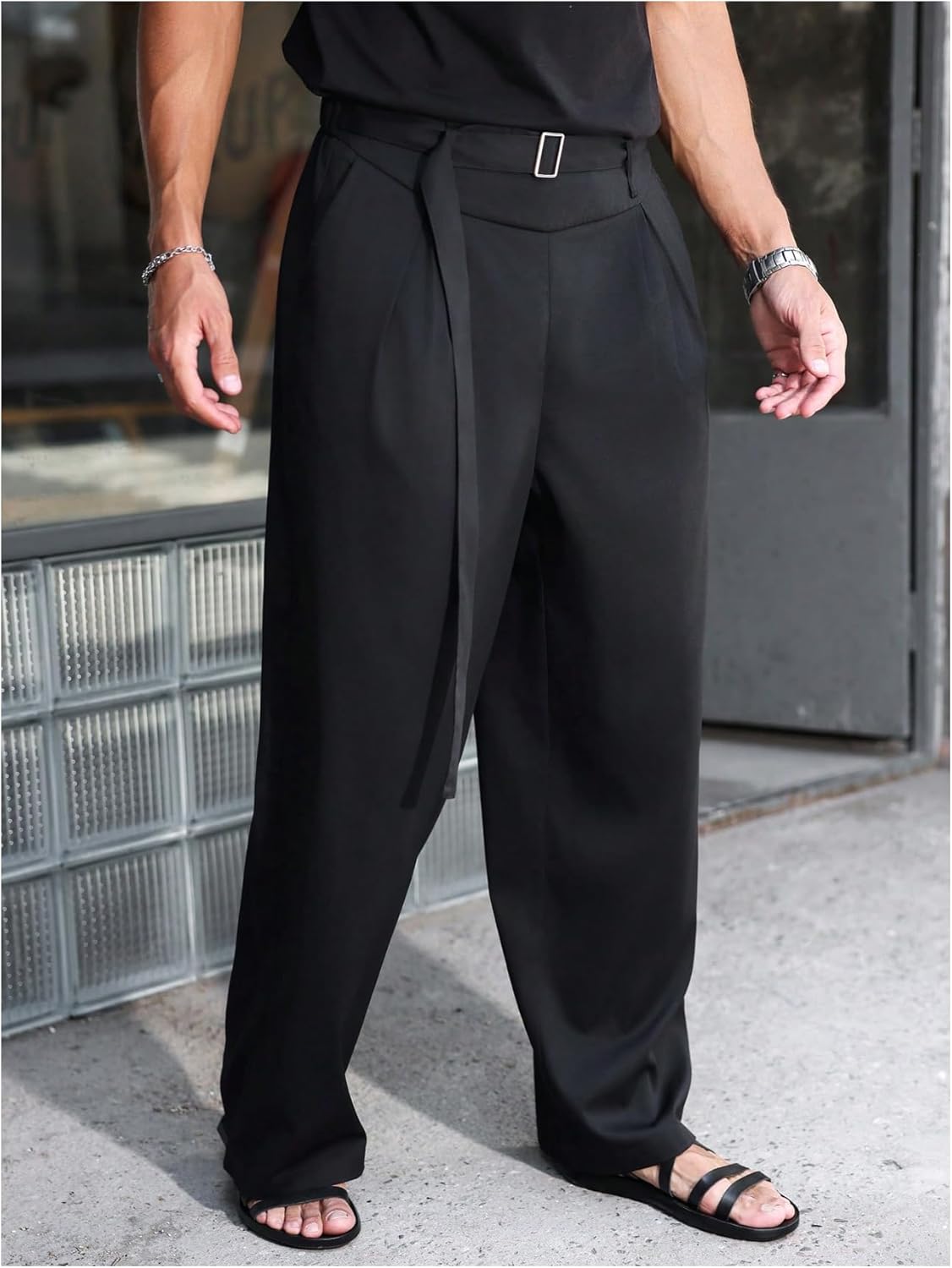 GORGLITTER Men's Baggy Dress Pants Wide Leg High Waisted Pleated Trousers Business Casual Slacks with Pockets - Image 5