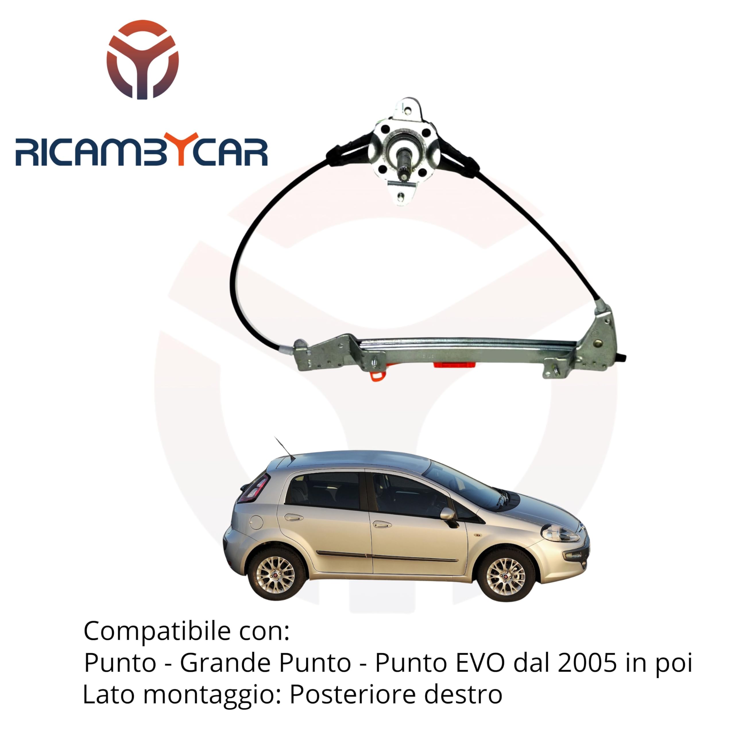 Alzavetro Alzacristalli Manuale Compatibile con Fiat Punto - Grande Punto - Punto EVO dal 2005 in poi (Destro)