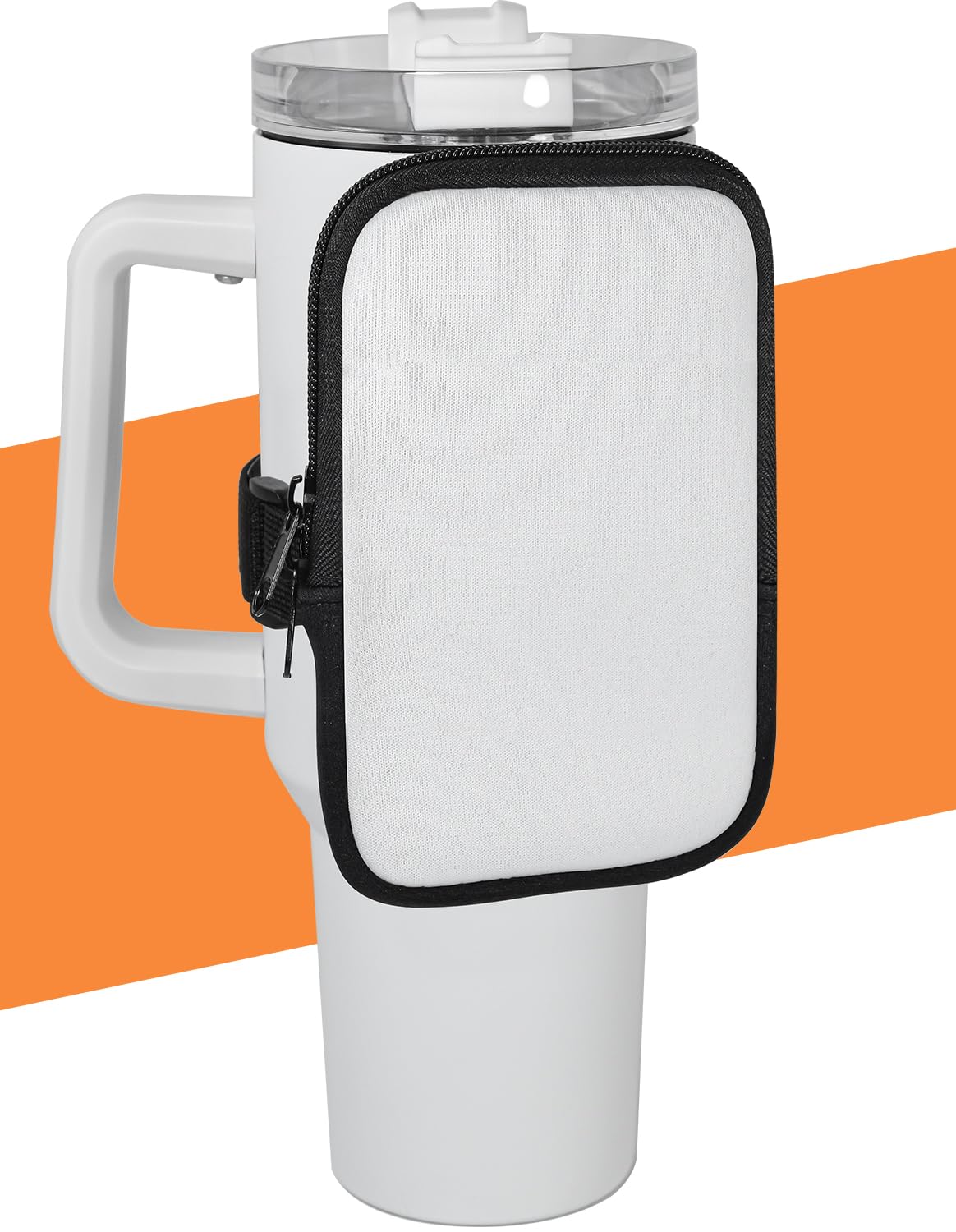 Water Bottle Pouch, Stanley Cup Accessories Compatible With Quencher Adventure 40 oz & IceFlow 20 oz 30 oz, Tumbler Bag with Dual Zipper for Phone Cards Keys Cash (White)