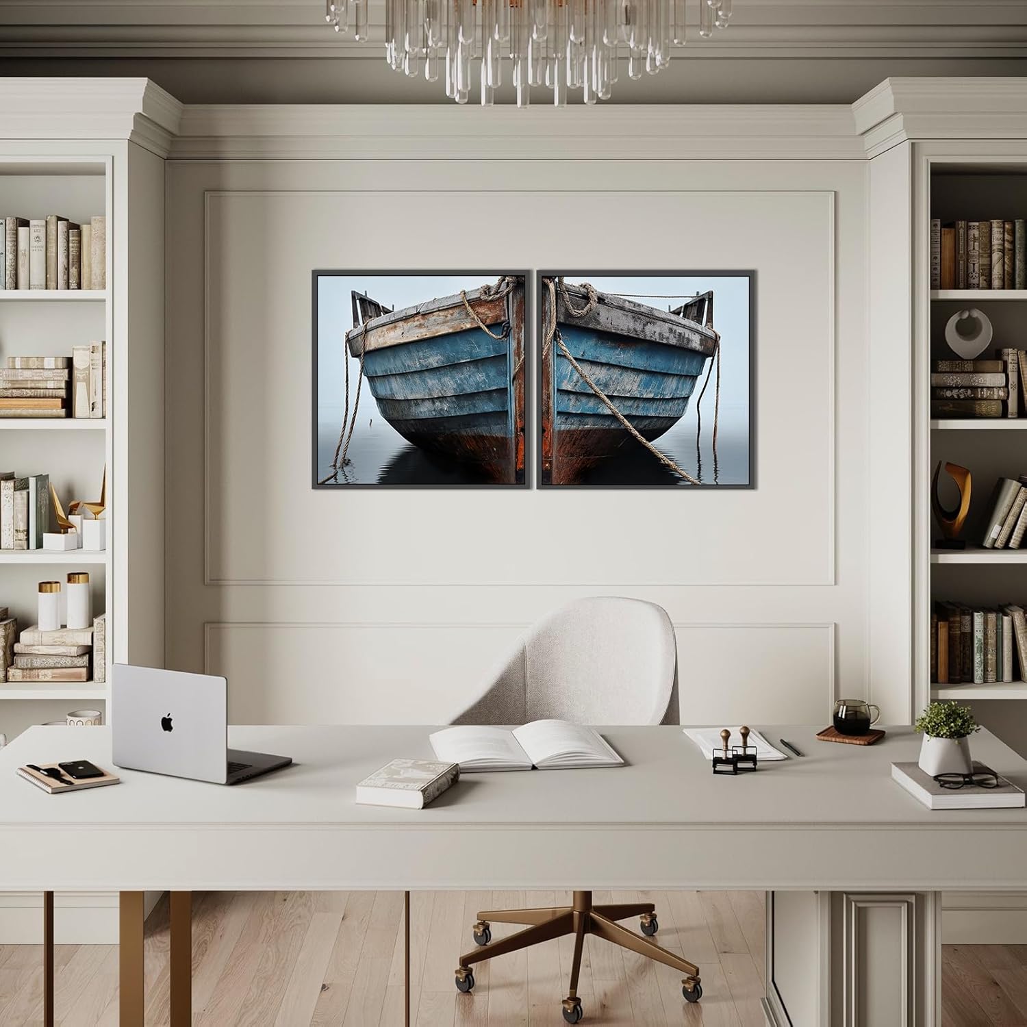 Nautical Boat Wall Art Decor, Rustic Boat Wall Art Abstract Ocean Artwork Coastal Picture, Contemporary Rustic Coastal Pictures Artwork for Farmhouse Living Room Bedroom Bathroom Decor Unframed - Image 2