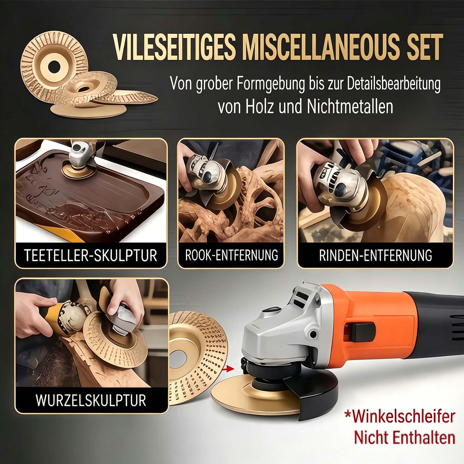 Wolframcarbid Schleifer und Wolframkarbid-Scheibe für Winkelschleifer, Holz Schleifscheibe 125mm, Robustes Rad zum Schnitzen, Schleifscheiben (3pc)