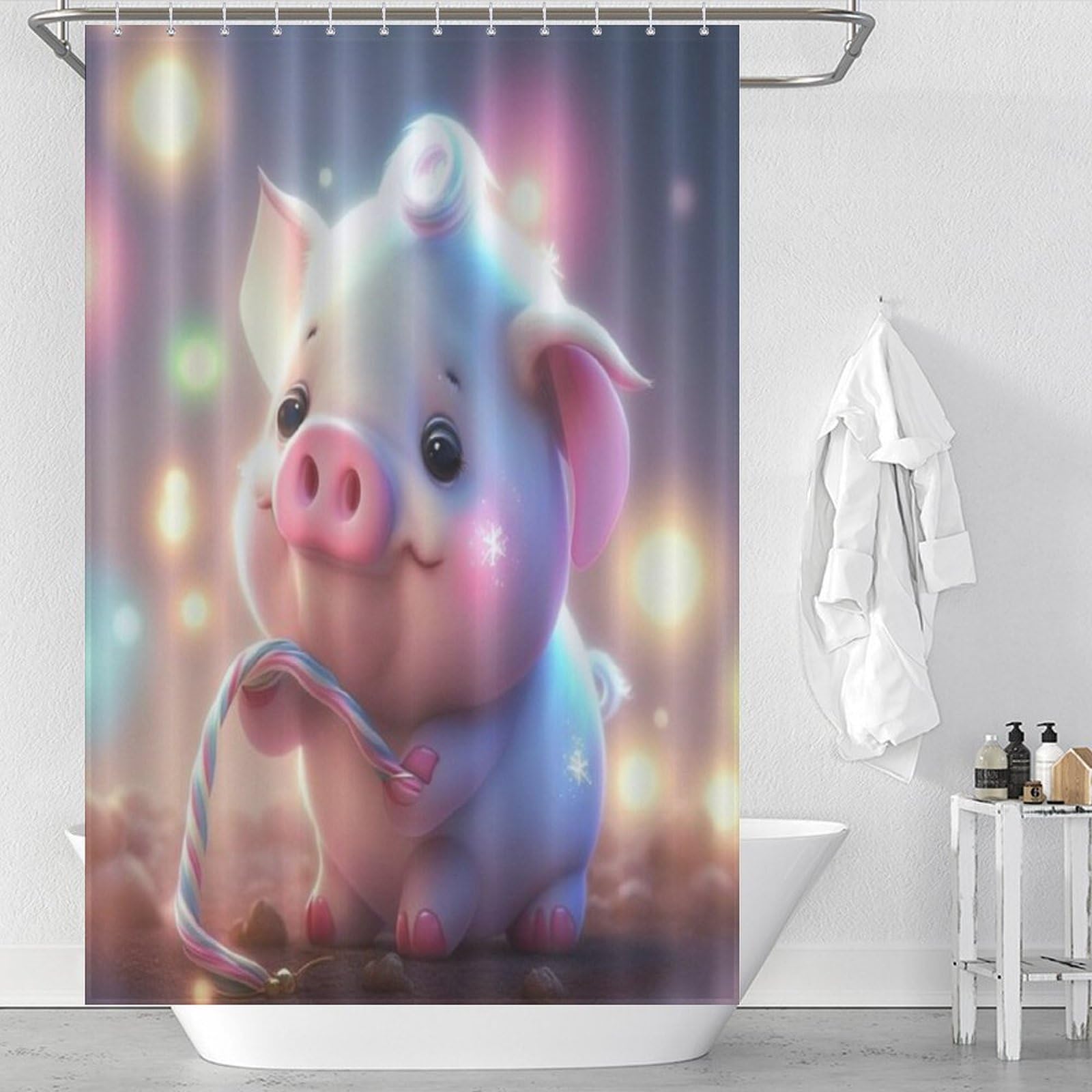 Rideau de douche cochon mignon imperméable pour baignoire de salle de bain 122x183 cm