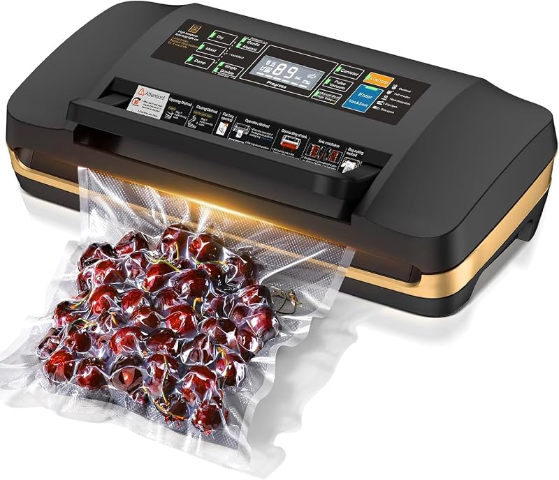 95KPa Powerful Commercial Vacuum Sealer Machine, 2X Strength Double Seal | 10-in-1 Dry/Moist Vacuum Sealer for Food, Built-in Cutter & Bags Storage, Easy-Lock Handle, Includes 1 Roll & 10 Bags, Black