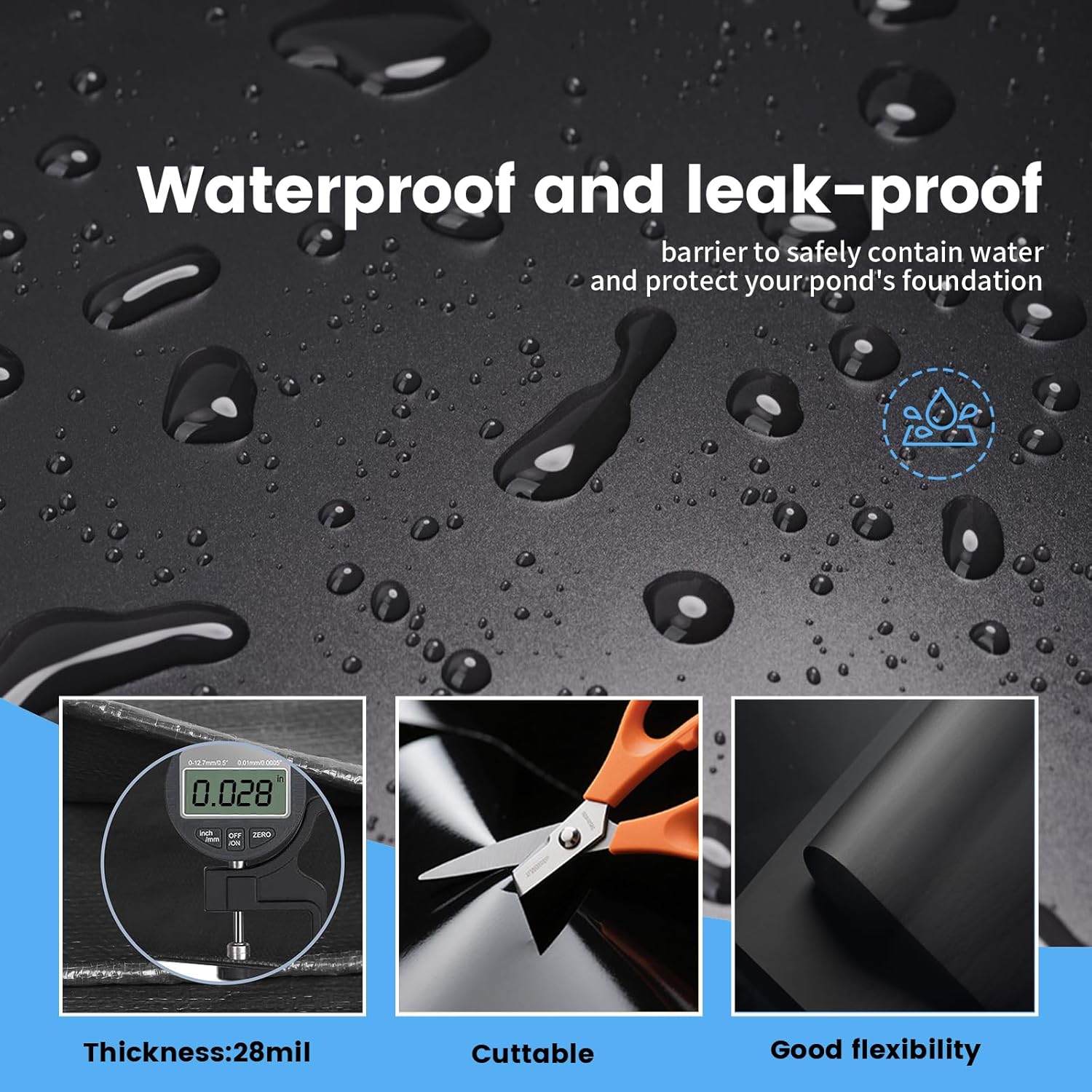 20 x 25 FT Pond Liner, 18 Mil Pond Liners for Outdoor Ponds, HDPE Pond Liner Leakproof Ecofriendly Easy Cut, Fish Pond Liner for Garden Ponds, Fish Ponds, Water Features