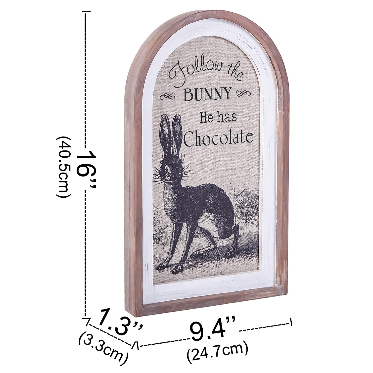 SOFFEE DESIGN Rabbit Canvas Prints Wall Art, Wooden Arched Frame Hanging Plaque Bunny Sign Distressed Easter Pediments, Follow the Bunny, He Has Chocolate, Small