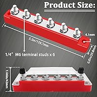 Vista 2 de (rojo + negro) Bloque de terminales de distribución de energía con cubierta con poste de 6 x 14 pulgadas (M6), barra de bus de batería de 12 V