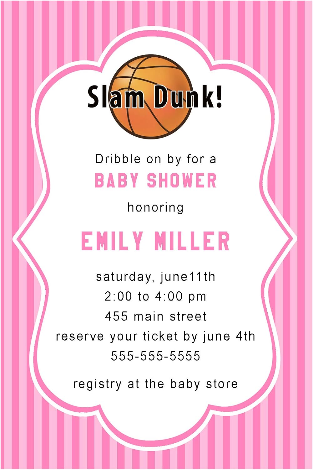 30 Invitations Basketball Girl Baby Shower Party Personalized Cards Photo Paper