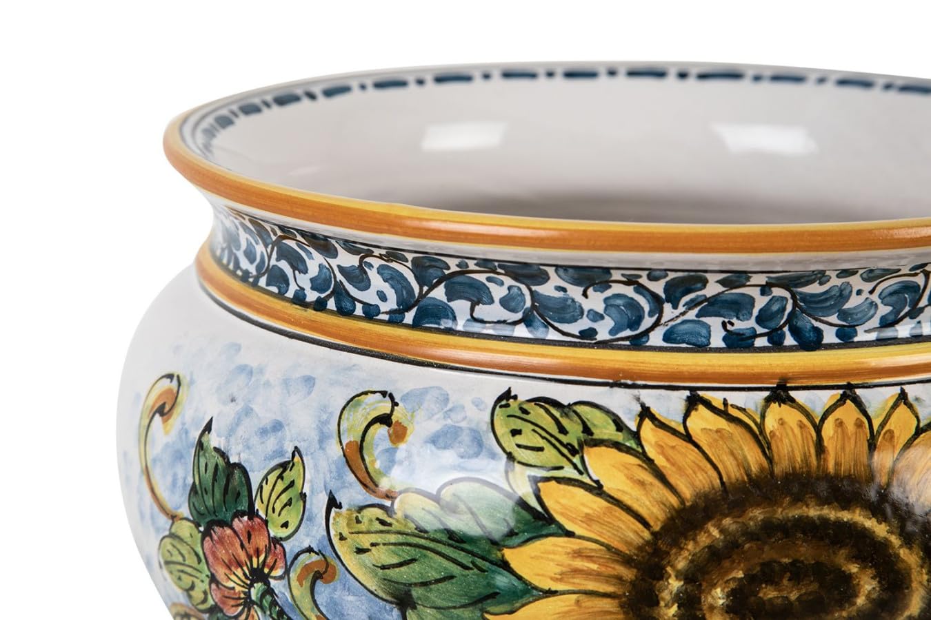 Cerames Pflanzkübel Keramik im sizilianischen Stil von Caltagirone Vaso di girasoli S – Italienischer Blumenkübel, runder Blumentopf für Innenbereich und Fensterbank, Ø 20 cm, Höhe 15 cm