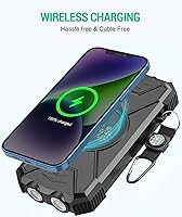 Vista 2 de Blavor - Paquete de batería externa solar, cargador inalámbrico Qi de 10,000 mAh, entrada y salida tipo C, linterna doble superbrillante, brújula