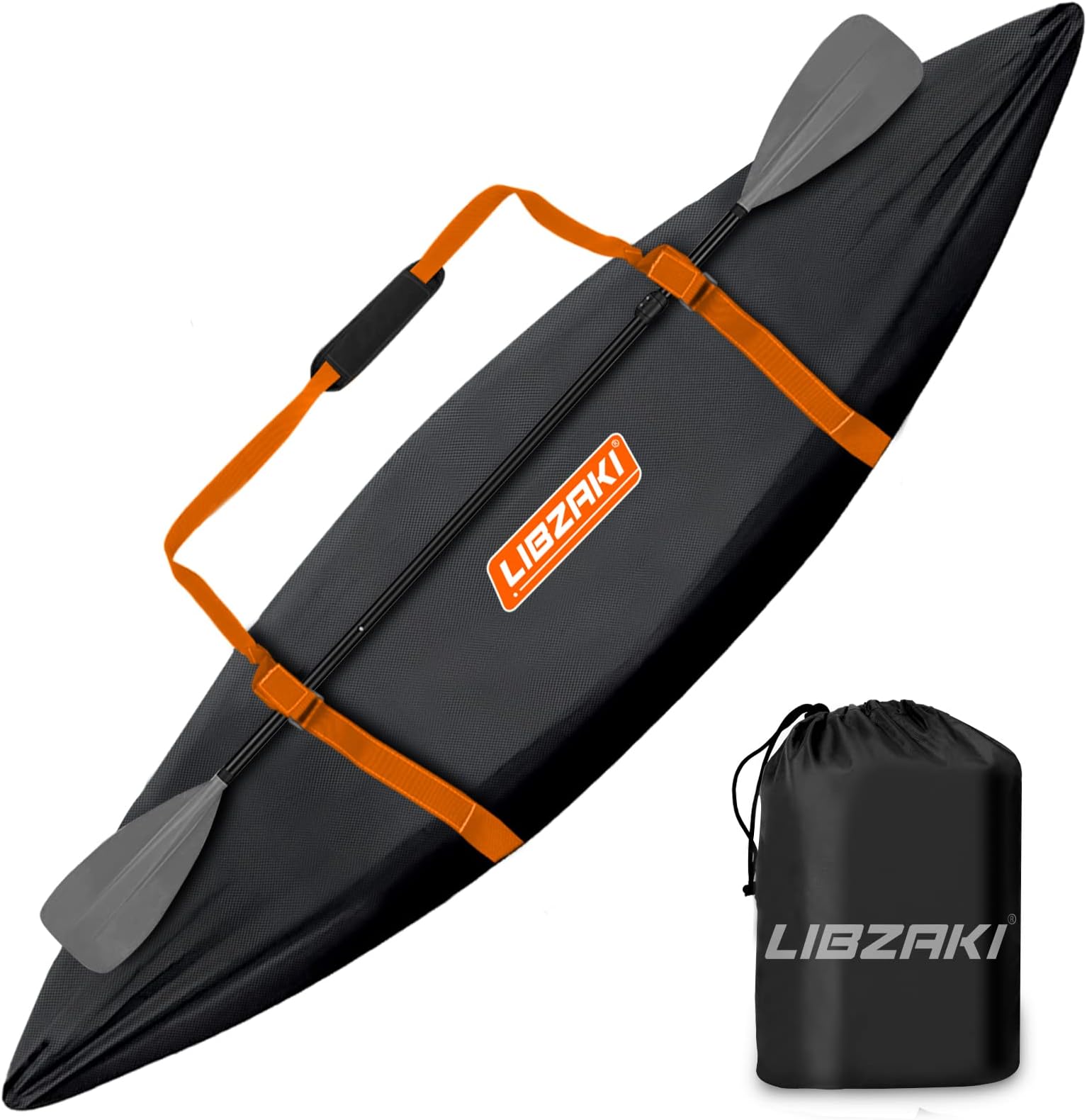 LIBZAKI 9.3-10.5ft 600D Kayak Cover/Canoe Cover, Upgraded Extra Thick Waterproof & UV Protection Heavy Duty Kayak Cover Accessories SUP Paddle Boards Cover for Indoor/Outdoor Storage-S-Black