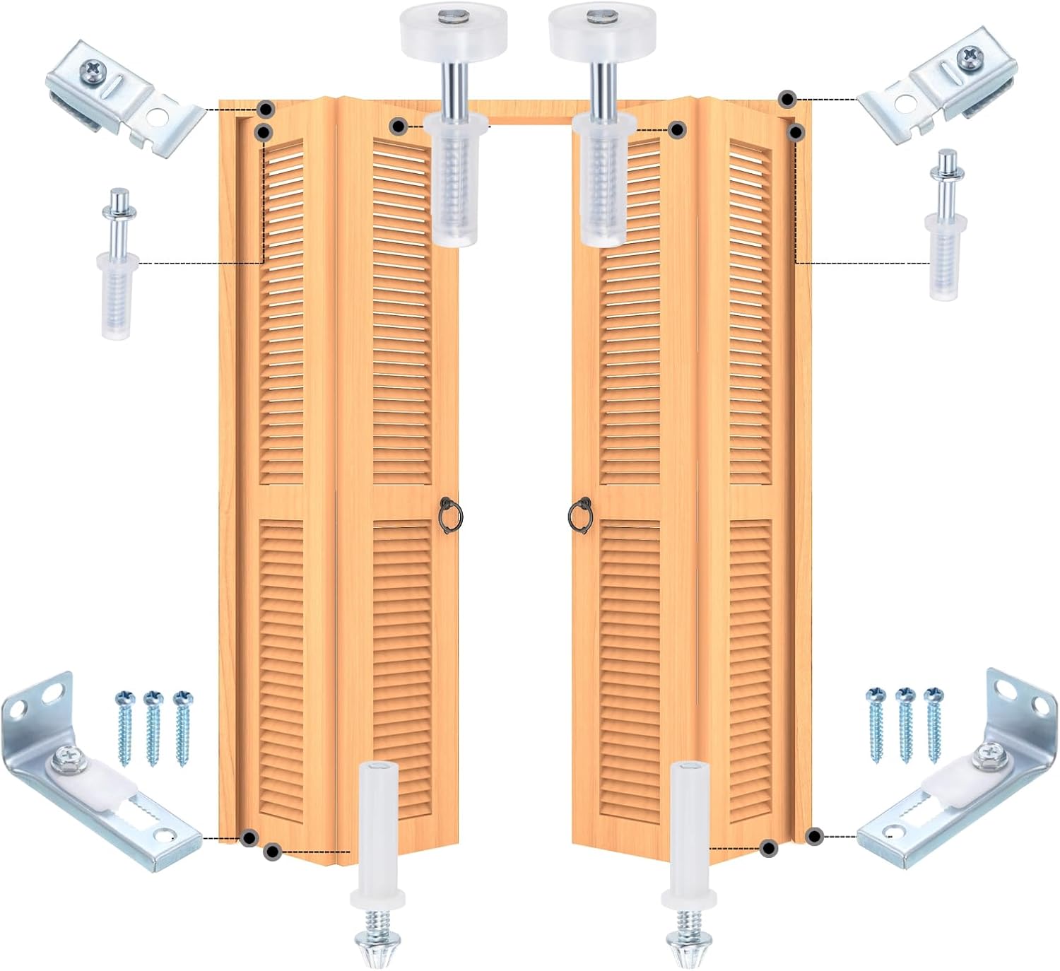 uxcell Bifold Door Hardware Repair Kit, Closet Door Hardware for 3/8 inch Thick Doors,with Top and Bottom Pivot, Guide Wheel for Folding Pocket Door Barn Door