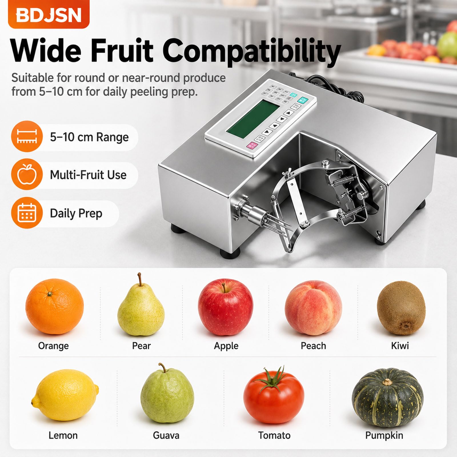 150w Automatische Obstschälmaschine, Elektrischer Gewerblicher Obstschäler Mit Digitaler Steuerung, Einstellbarer Schäldicke, 304 Edelstahl, Für Früchte Von 5–10 Cm, 110–220v