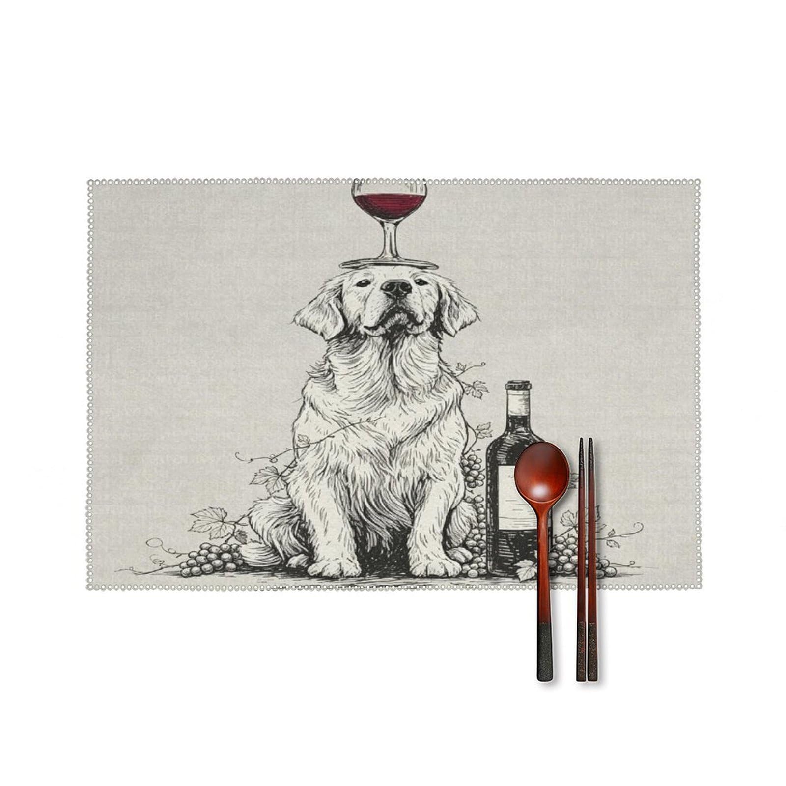Fekiloot Style Funny Wine Dog Placemats Set Of 6,Table Mat