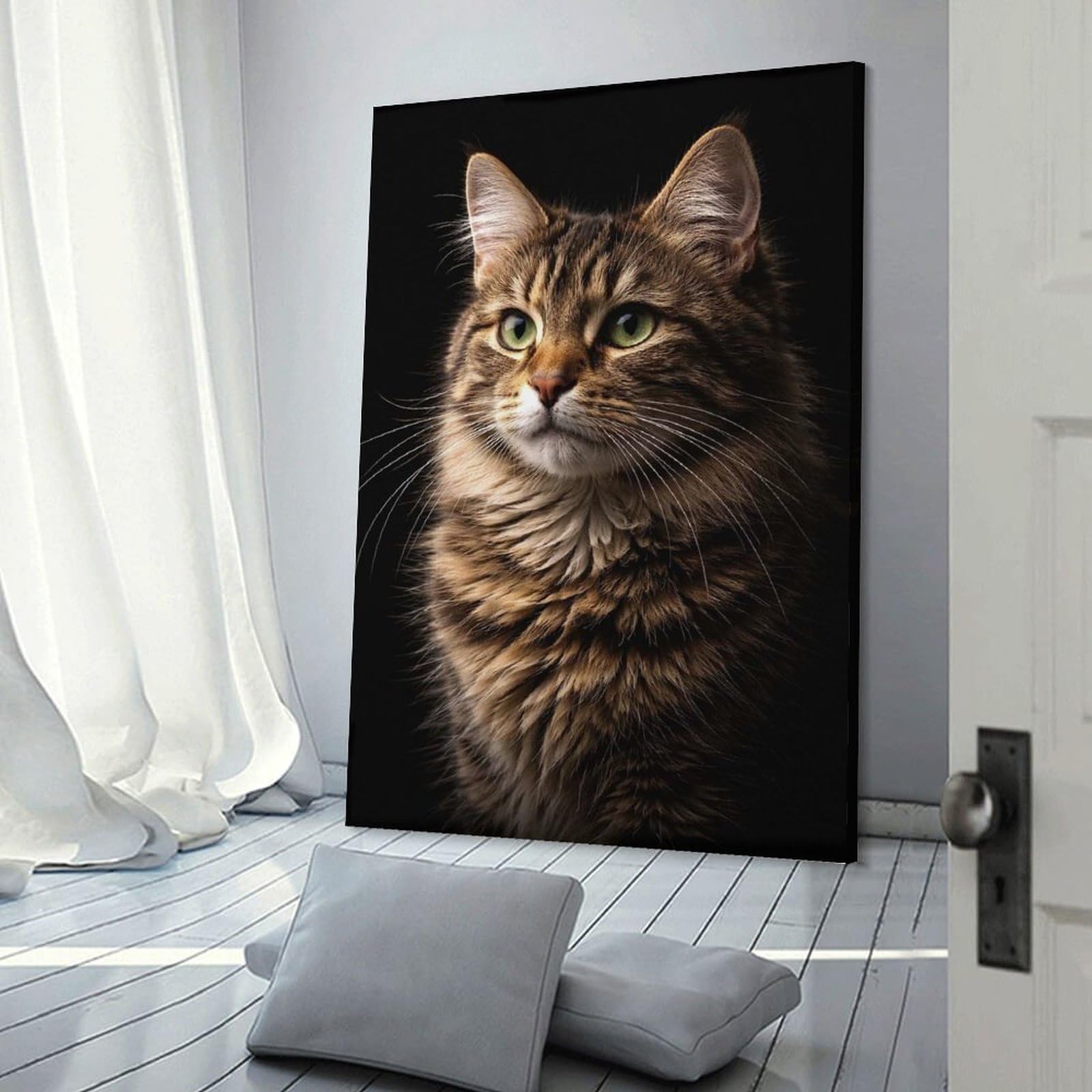Junmoney Majestic Tabby Cat Portrait Home Decor Wall Art, 20x30inch(50x75cm), for Home Walls, Creative Rooms Or Shared Spaces, An Adaptable Decor Piece for Home Use