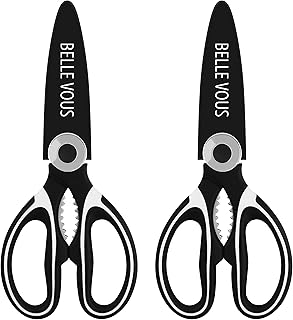BELLE VOUS Ciseaux Cuisine Multifonction avec Protection de Lame (Lot de 2) - Ciseaux Volaille Longueur Total 21 cm - Ciseaux Acier Inoxydable pour Poulets, Os, Viandes, Herbes, Légumes, Barbecue