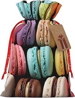 Macaron Biscuit Flavored Pastries Christmas Gift Bag with Drawstring Christmas Wrapping Bags Xmas Gift Bags Sack Bags Xmas Package Storage Bag Wrapping Sacks Pouches Xmas Party Holiday Gift Bags