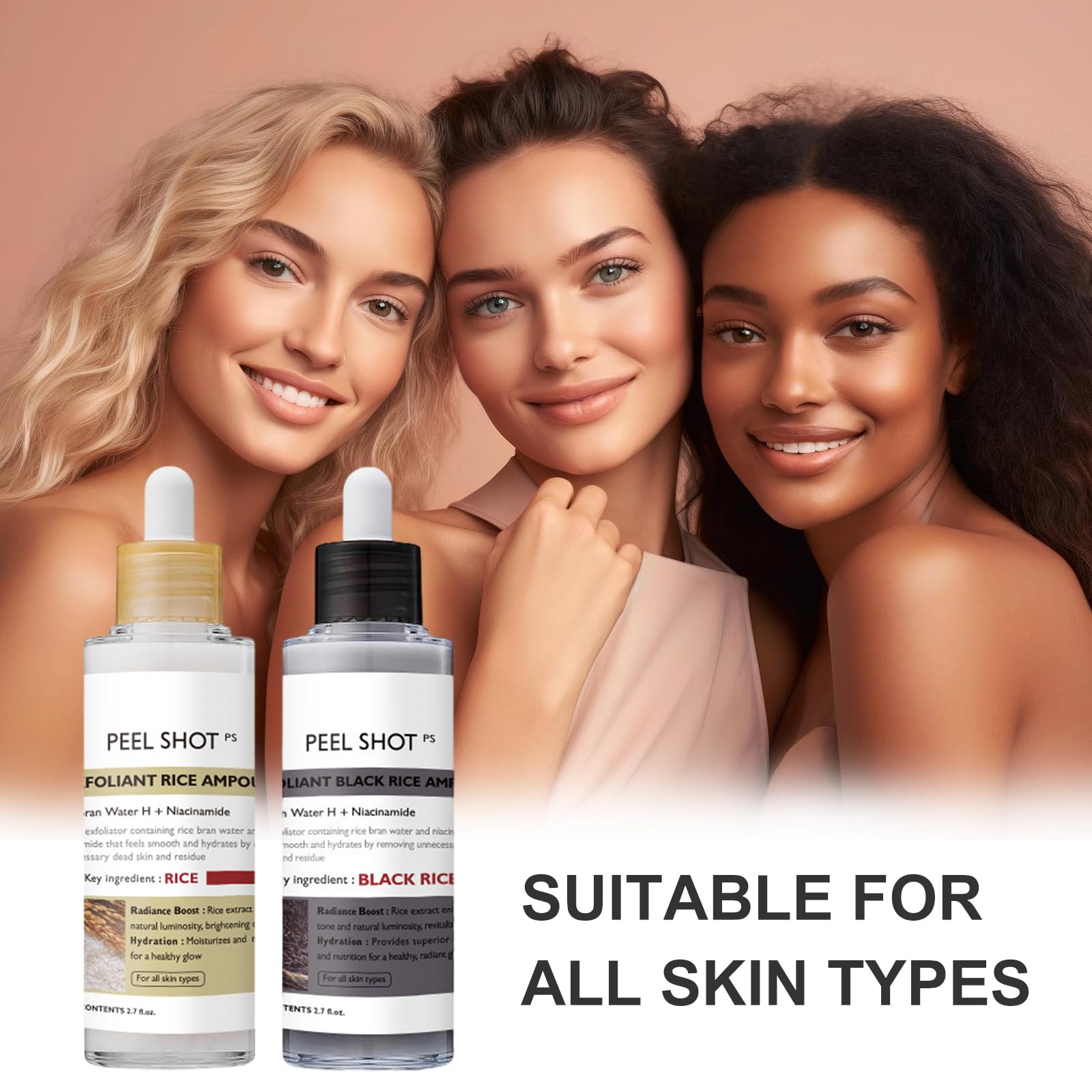 Siero Coreano Esfoliante al Riso, Peel Shot Glow Rice Ampoule Duo, Siero Esfoliante al Riso, Coreano Punti Neri Rimozione, Riduce Pori, Idratante e Illuminante, pelli sensibili (80ml* 2 Pack)