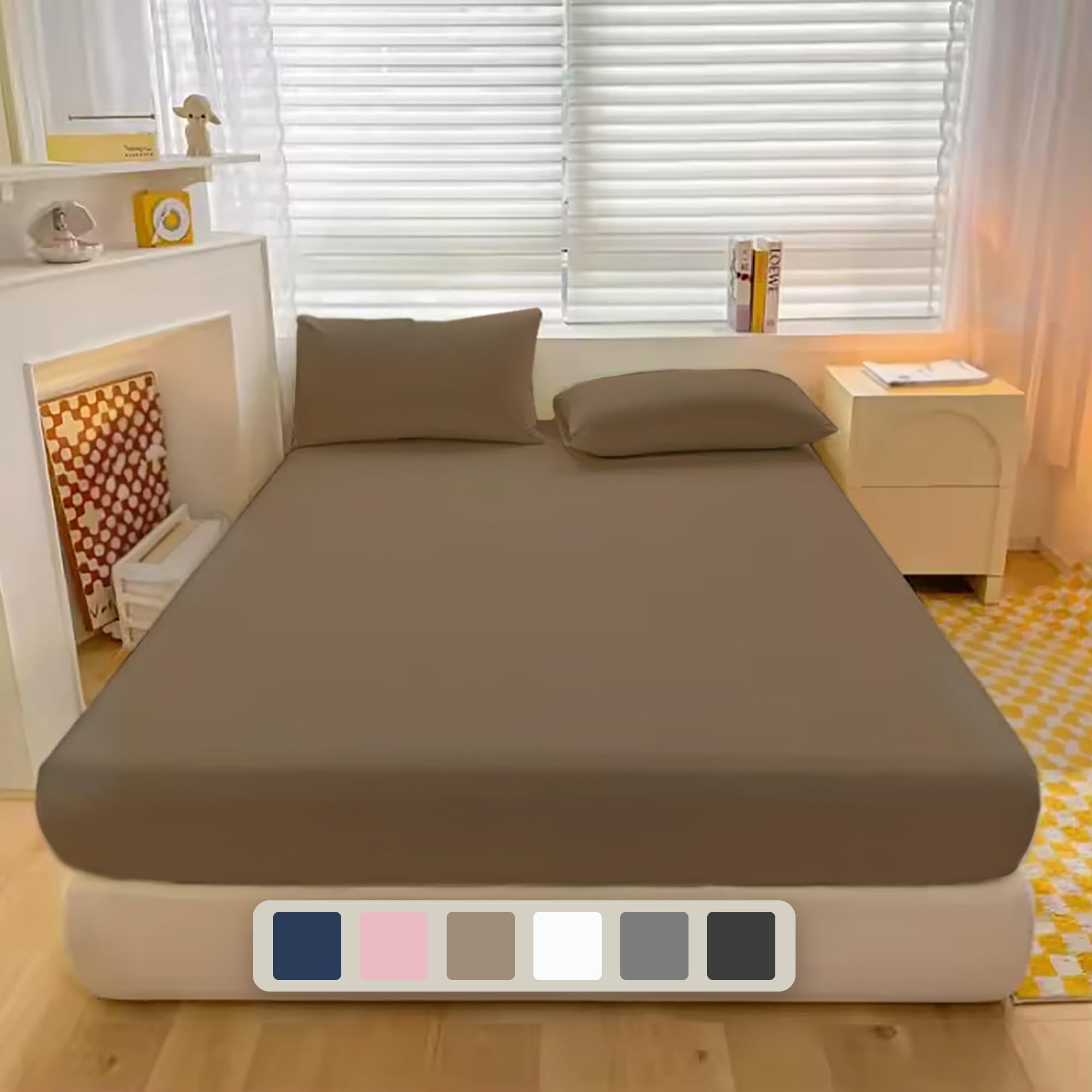 Luxe Dreams Double Fitted Sheet Deep Pocket 12 inches (30cm) Sand 100% Cotton