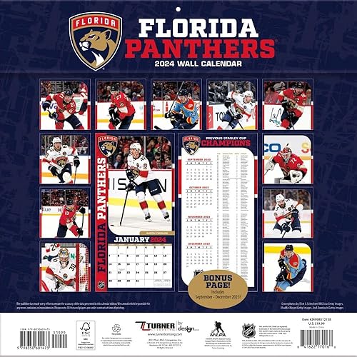 Miniatura 2 de Turner Sports Florida Panthers 2024 - Calendario de pared de equipo de 12 x 12 pulgadas (24998012138)