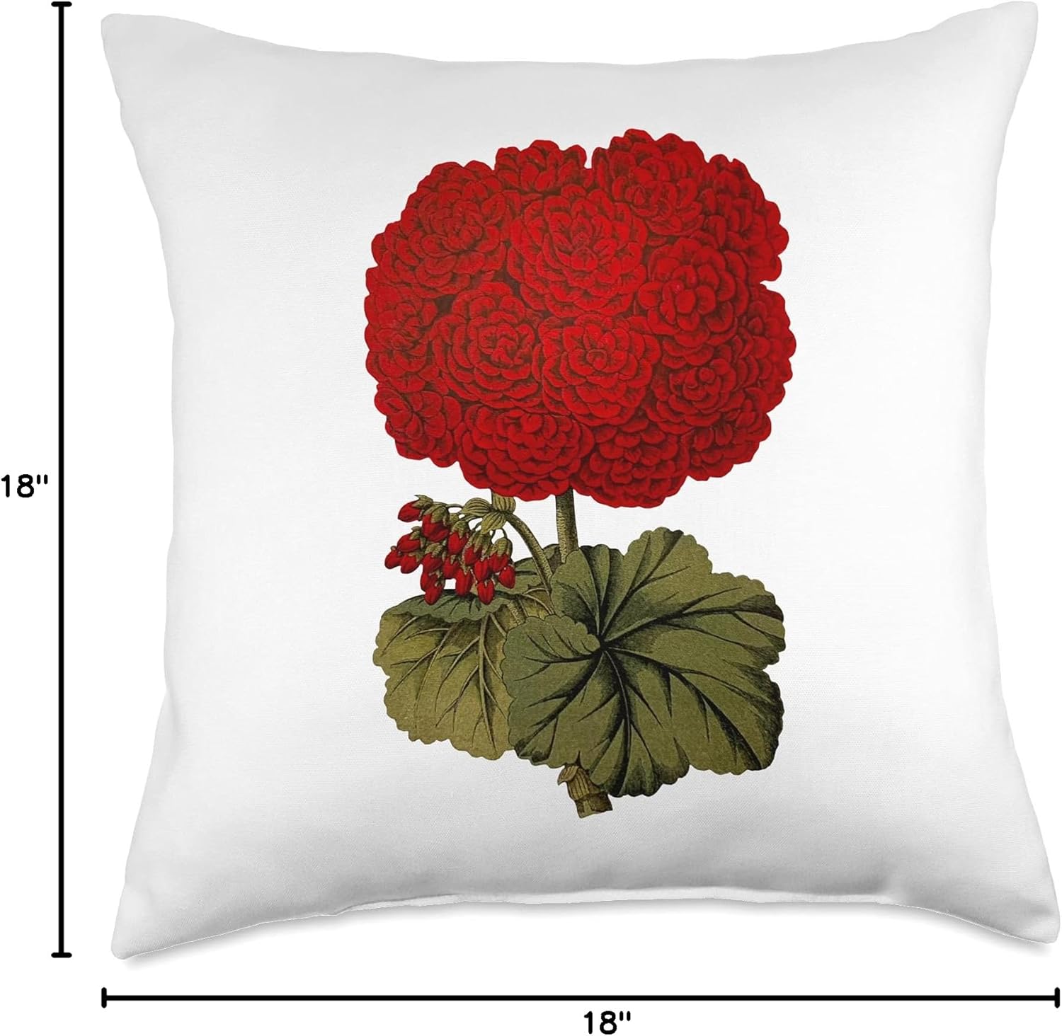 Red Geranium Flower Vintage Flower Throw Pillow