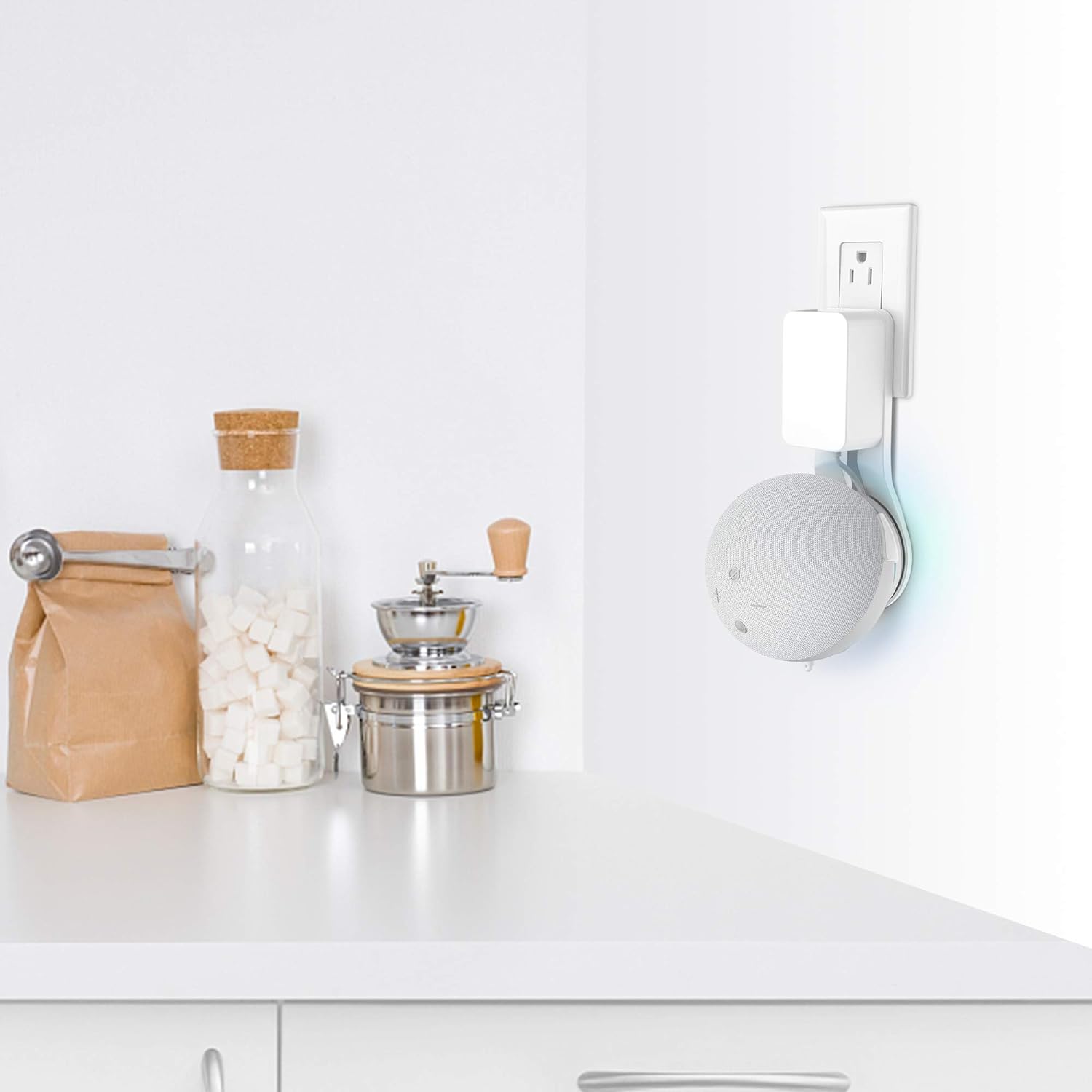 Image of the HomeMount Dot 4 Wall Mount installed in a kitchen, keeping the countertop clear