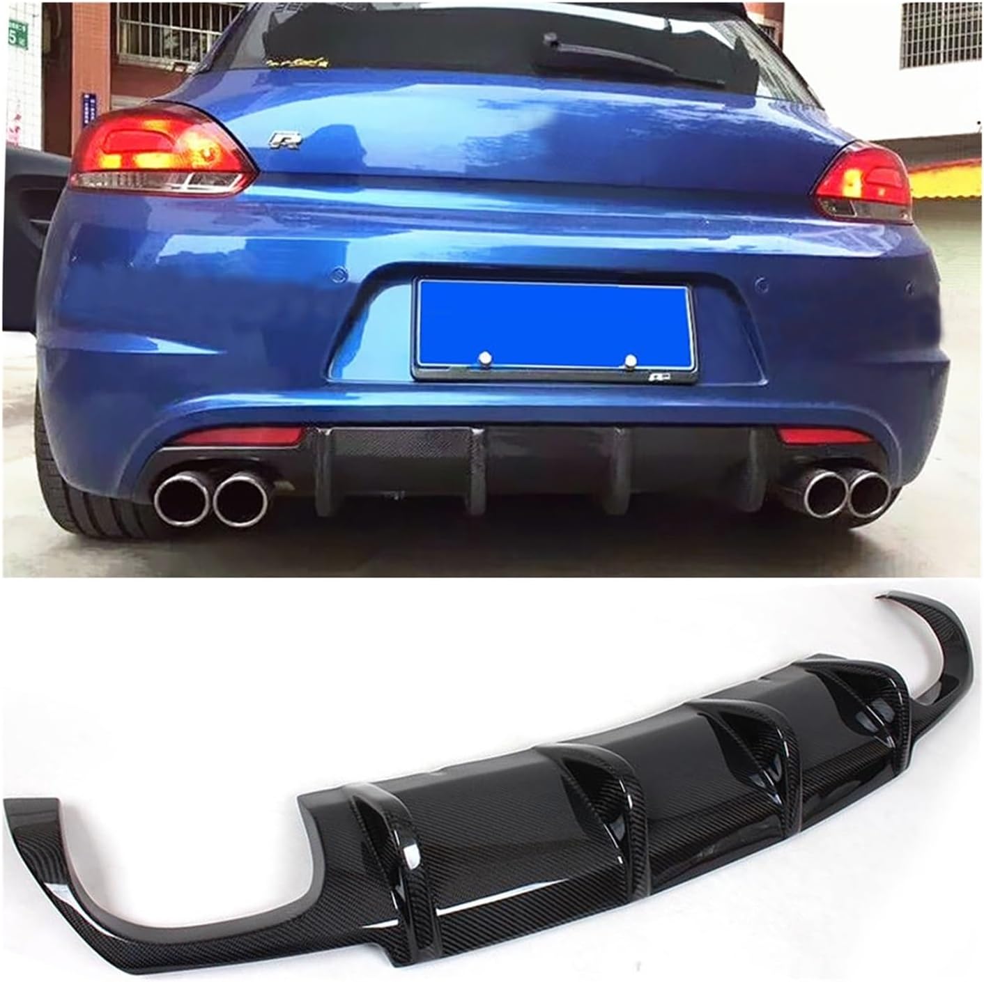 カーボンファイバー車のリアディフューザーリップスポイラー VW シロッコ R R20 バンパーと互換性 2009-2016 黒 FR