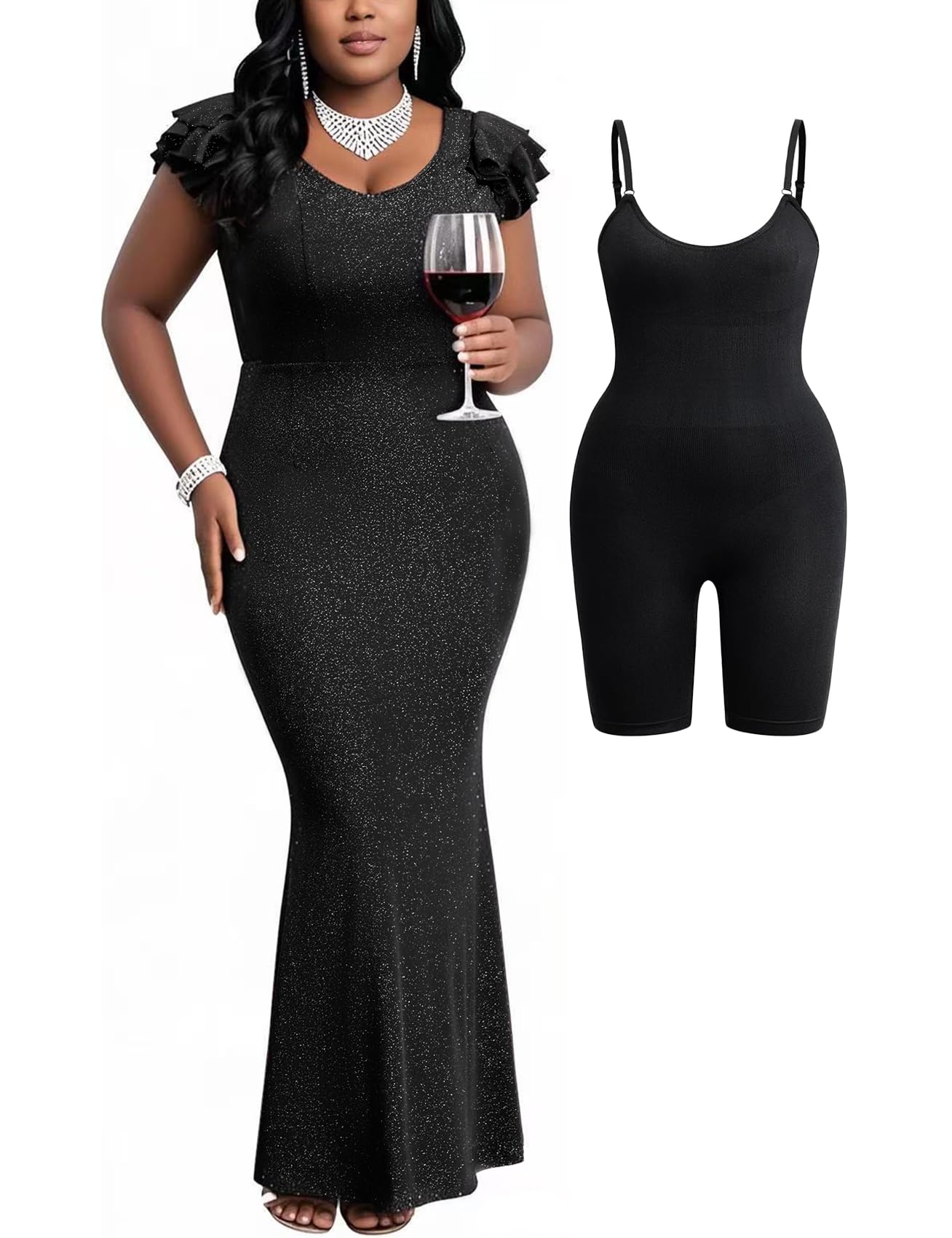 CYCLAMEN Plus Size Sparkly Formal Dress Mermaid Bodycon Maxi Evening Gown Prom Cocktail Banquet Wedding Guest