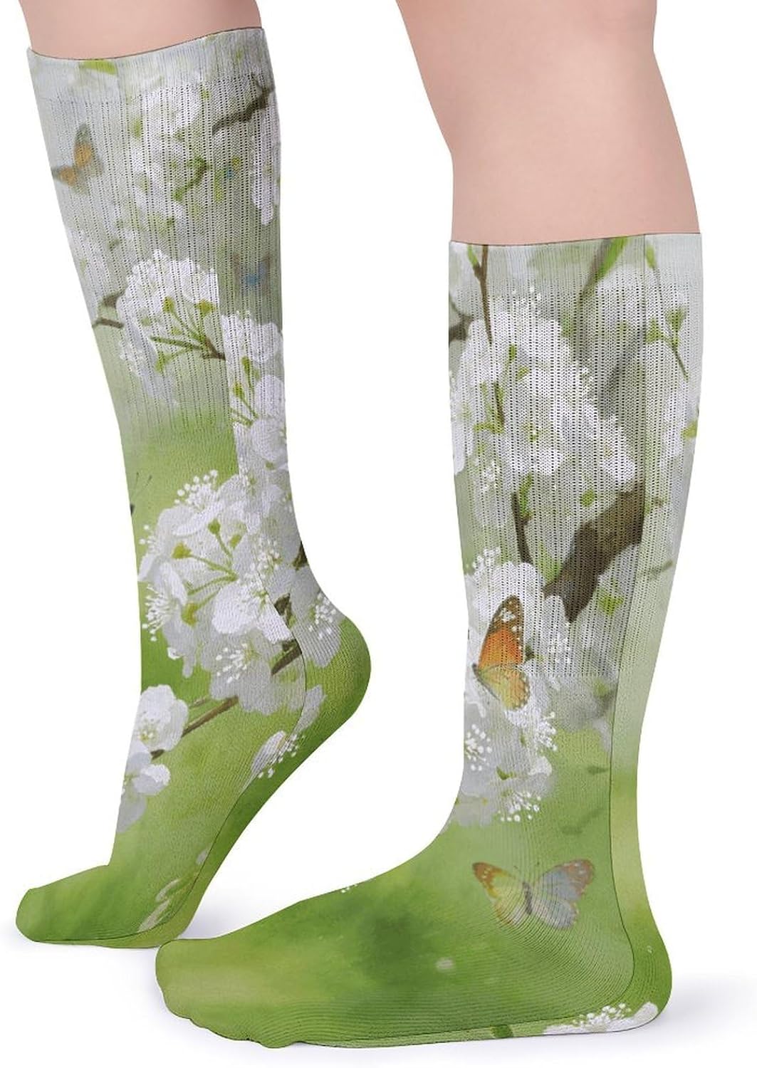 Snow Accompanies Butterflies Crew Socks Cozy Casual Calf Socks Lightweight Long Work Sock Breathable Athletic Sock for Hiking Sports Running 5 Pairs