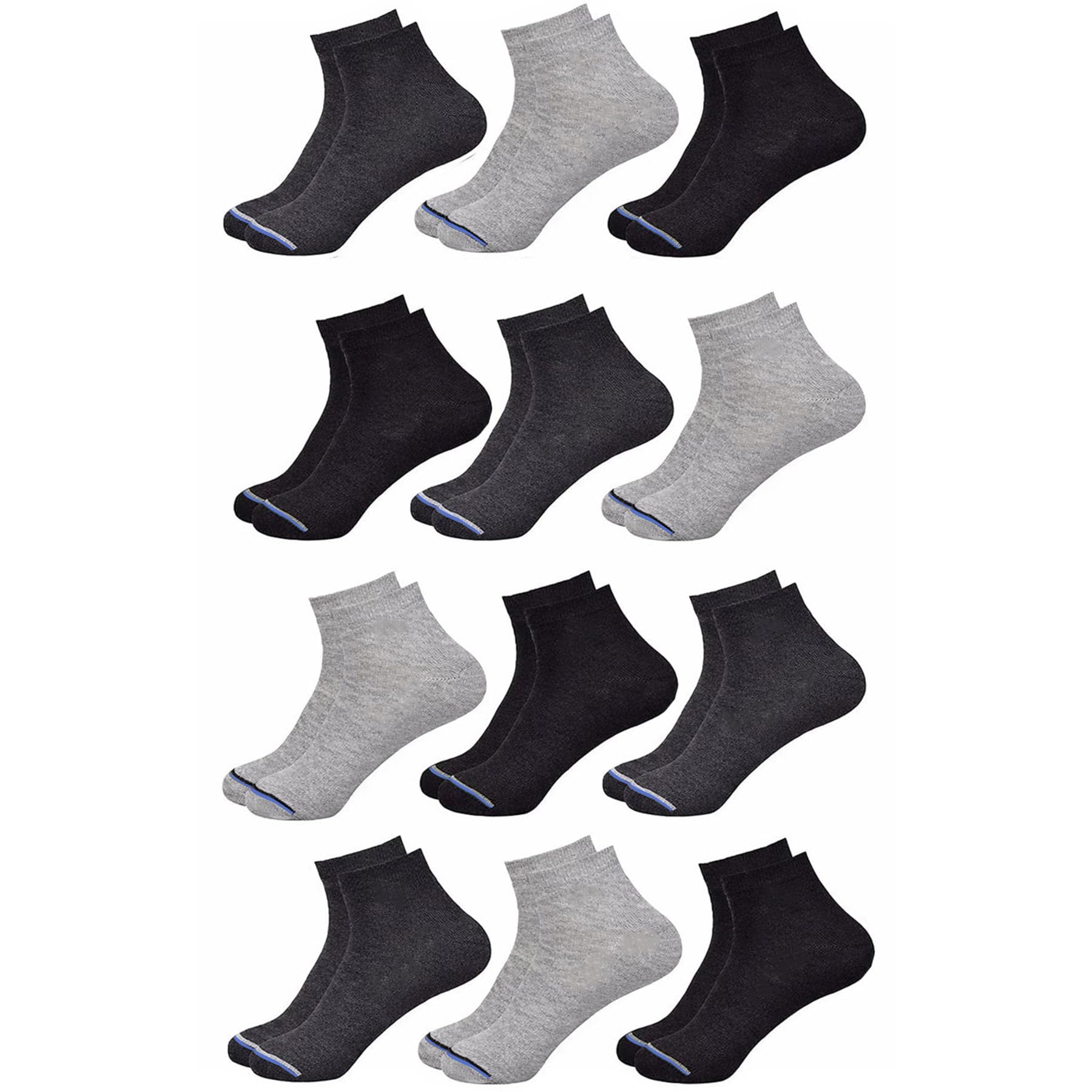 ROME 12 Pairs Ankle Length Cotton Socks Men & Women for Sports Unisex Multicolor Socks Ideal for Gym, Casual Wear & Running Odor Free, Pack of 12