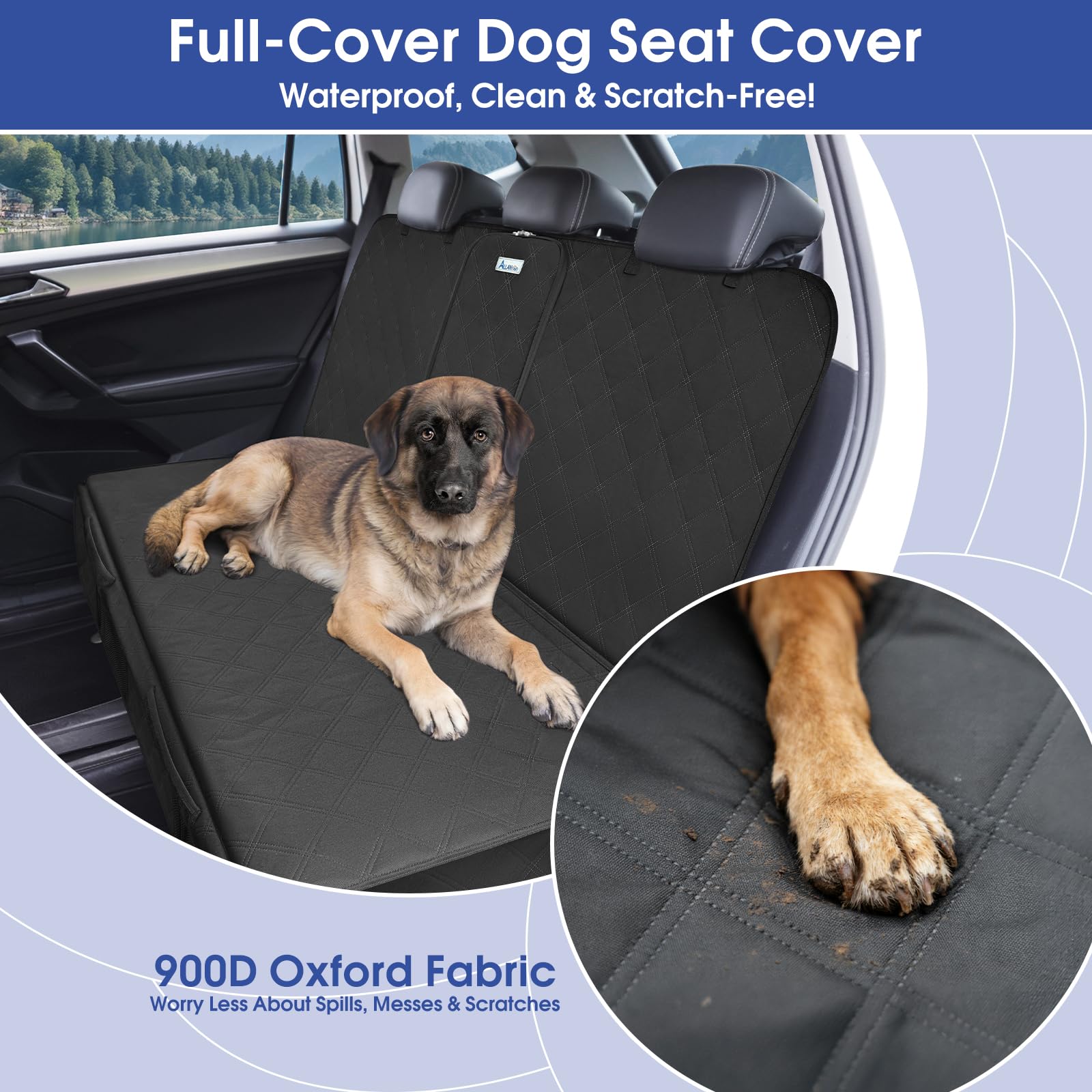 ALLANSING Upgraded 900D Heavy Duty Dog Back Bench Seat Cover, Car Seat Protector, 3 Seatbelts & Armrest Compatible, Waterproof Nonslip Pet Backseat Cover for Dogs & Kids, Fits Most Cars, SUVs, Trucks - image 2